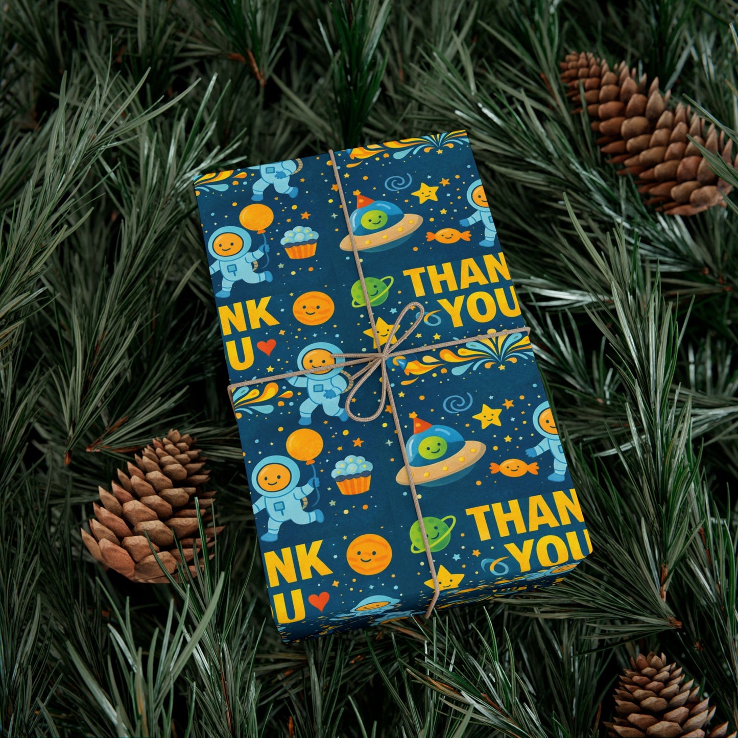 Gift Wrap Paper - 'Thank You' Space Party Pattern (Blue)