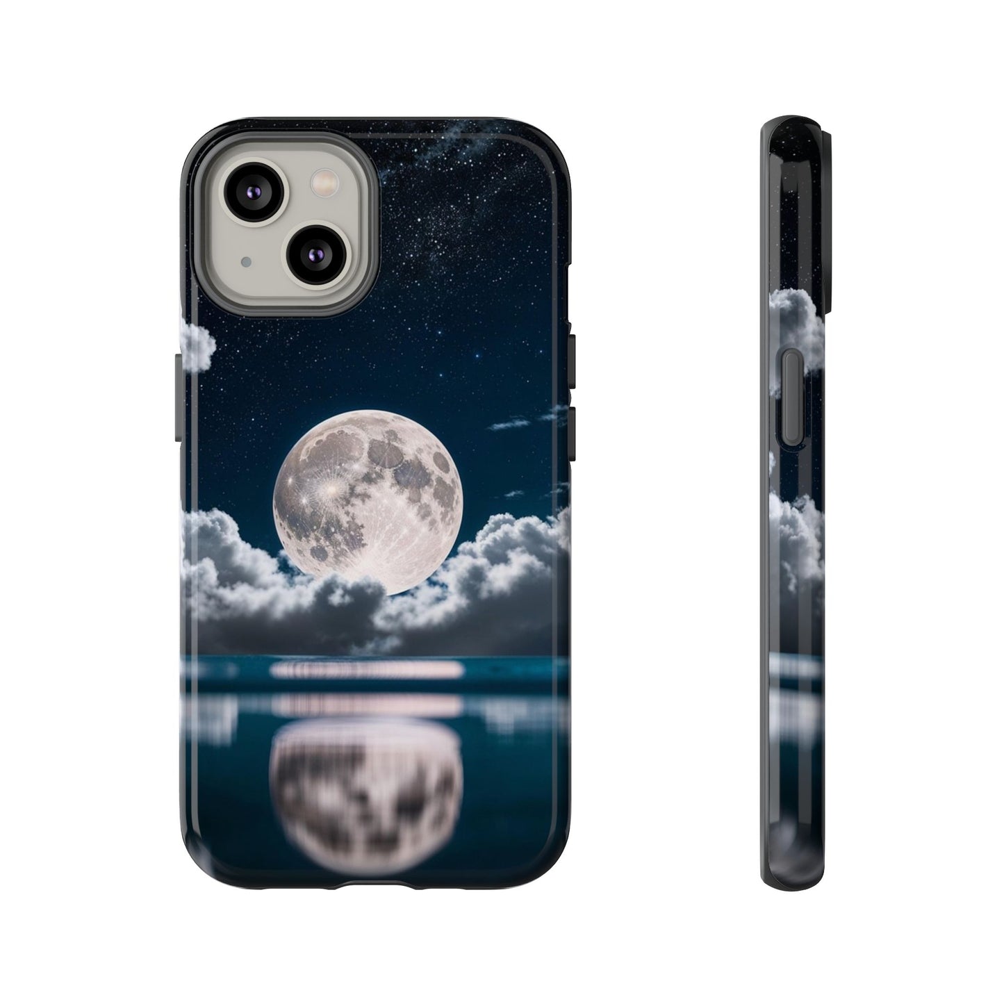 Moonlit Reflection Phone Case — Night Sky Moon & Clouds Tough Case