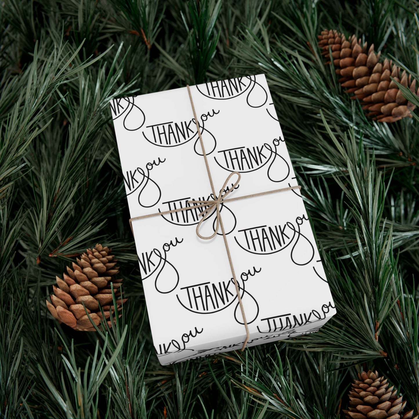 Thank You Gift Wrap Paper — Black Script 'Thank You' Pattern