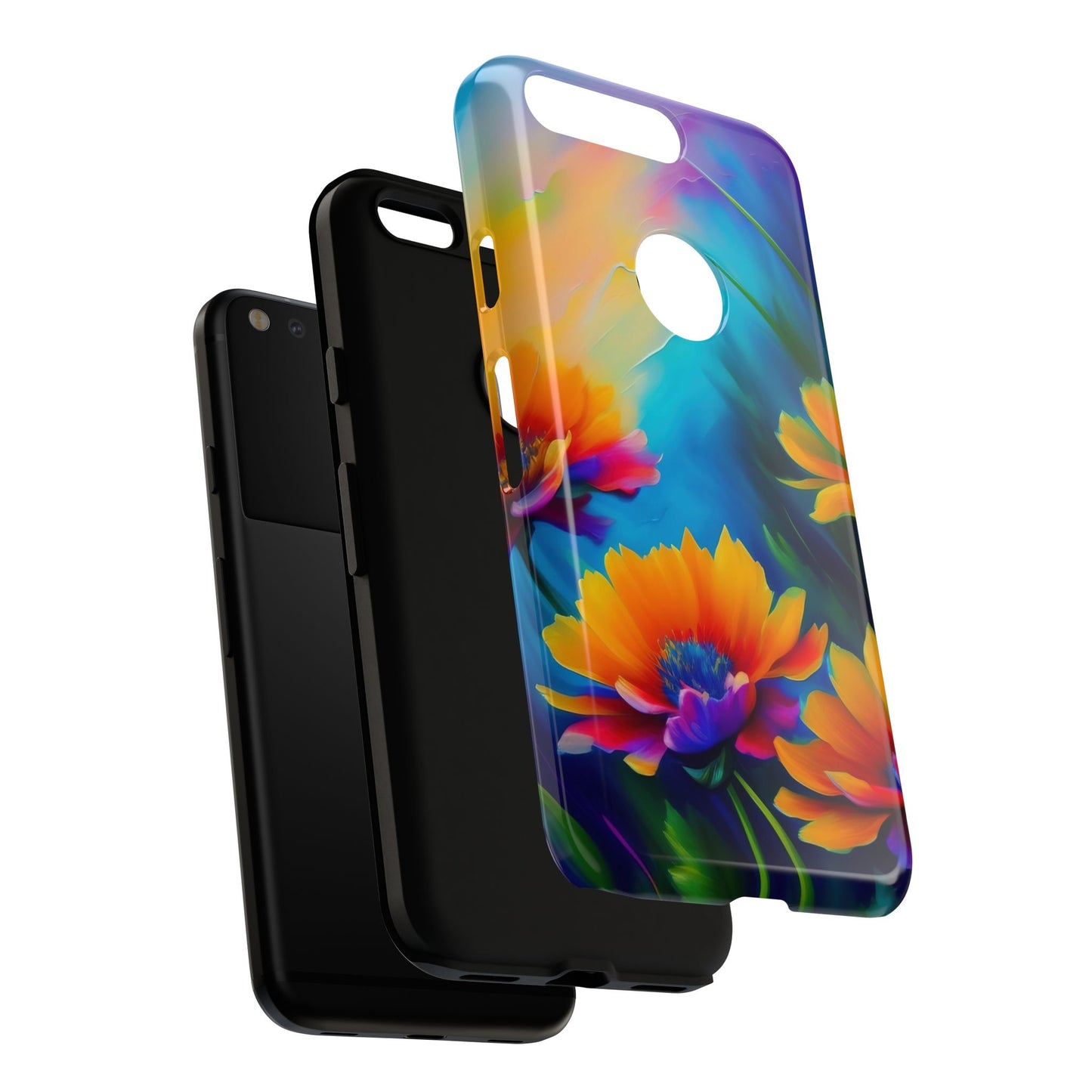 Floral Sunset Tough Phone Case — Vibrant Watercolor Flowers Protective Cover