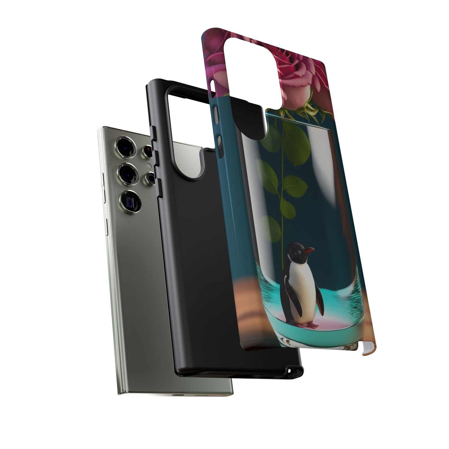 Penguin in a Glass Floral Tough Phone Case — Cute Protective Phone Cover