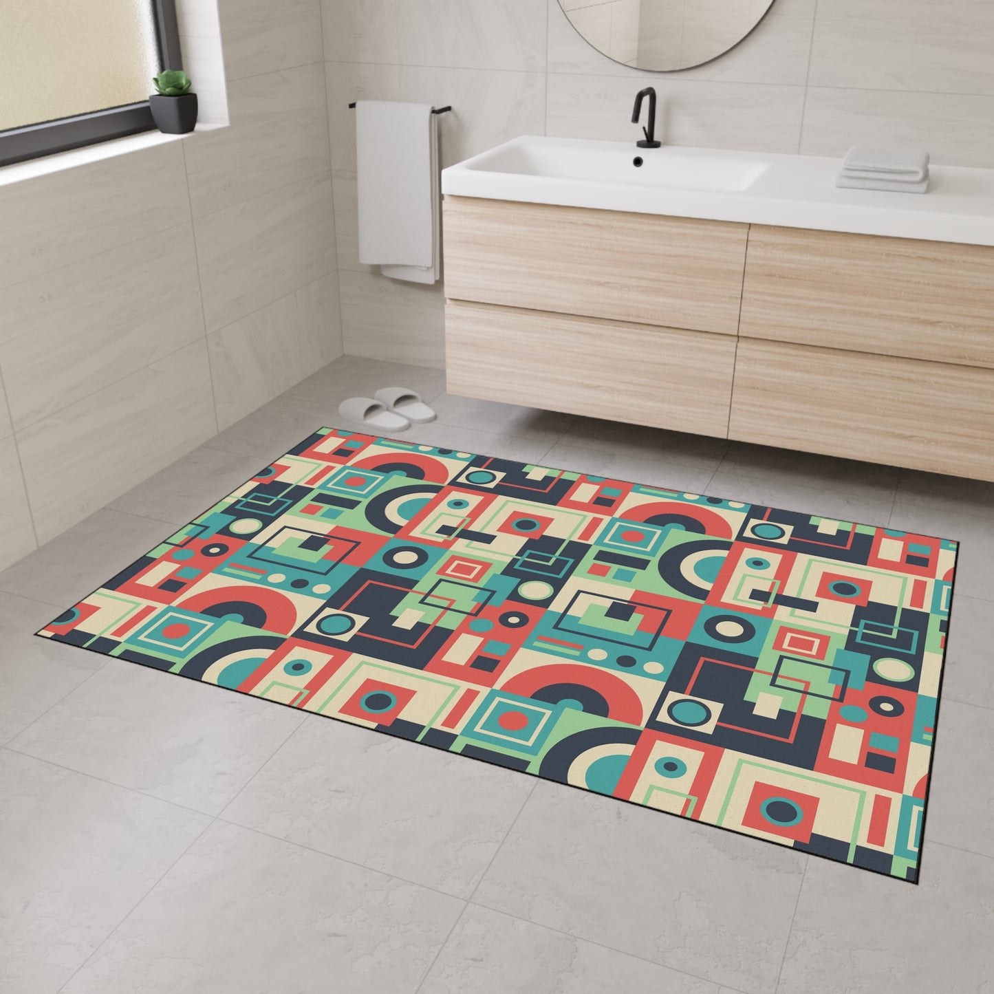 Retro Geometric Heavy Duty Floor Mat — Mid-Century Modern Entryway Rug