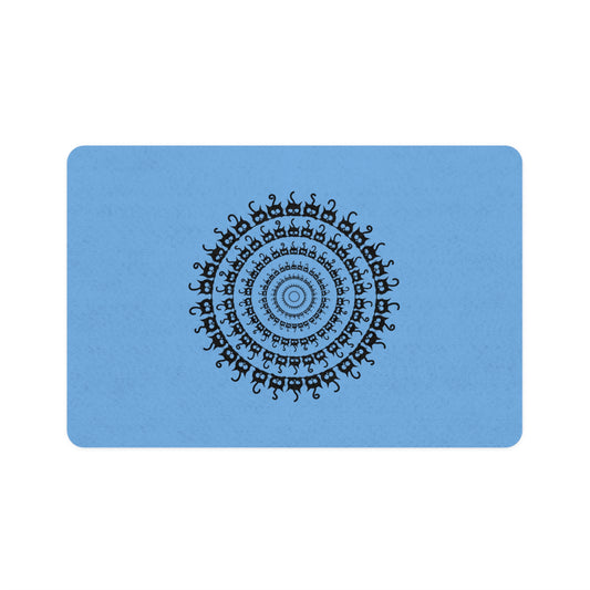 Pet Food Mat — Blue Mandala Paw Print Design (12x18)