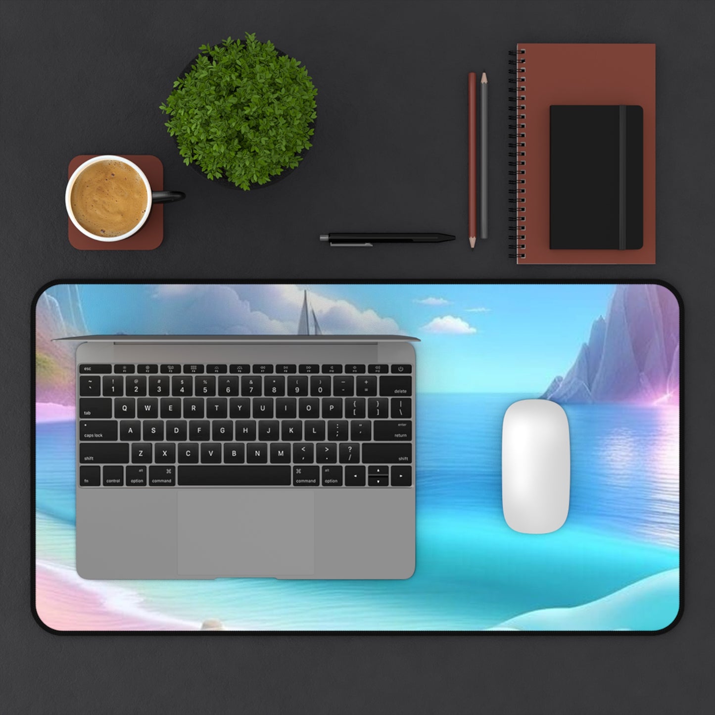 Seaside Sail Desk Mat — Tranquil Ocean Laptop Pad
