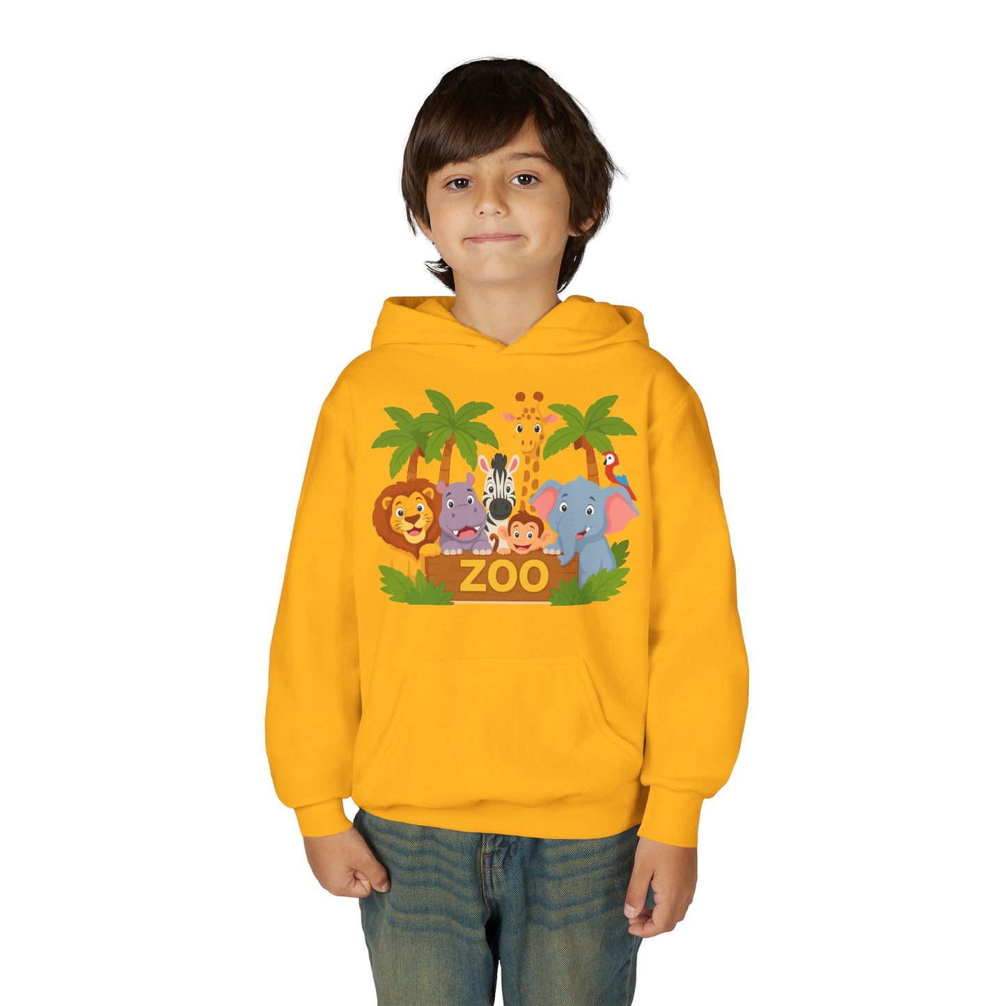 Kids Zoo Animals Hoodie - Cute Safari Lion Giraffe Elephant Sweatshirt