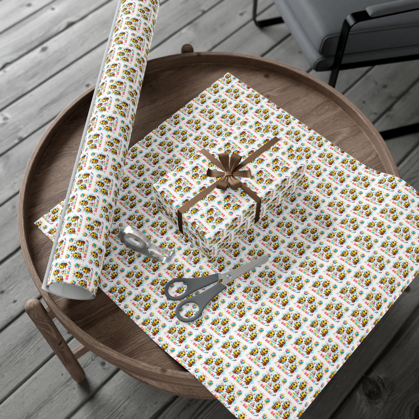 Wrapping Paper — Cute Chick 'Happy Birthday' Bee Pattern Gift Wrap