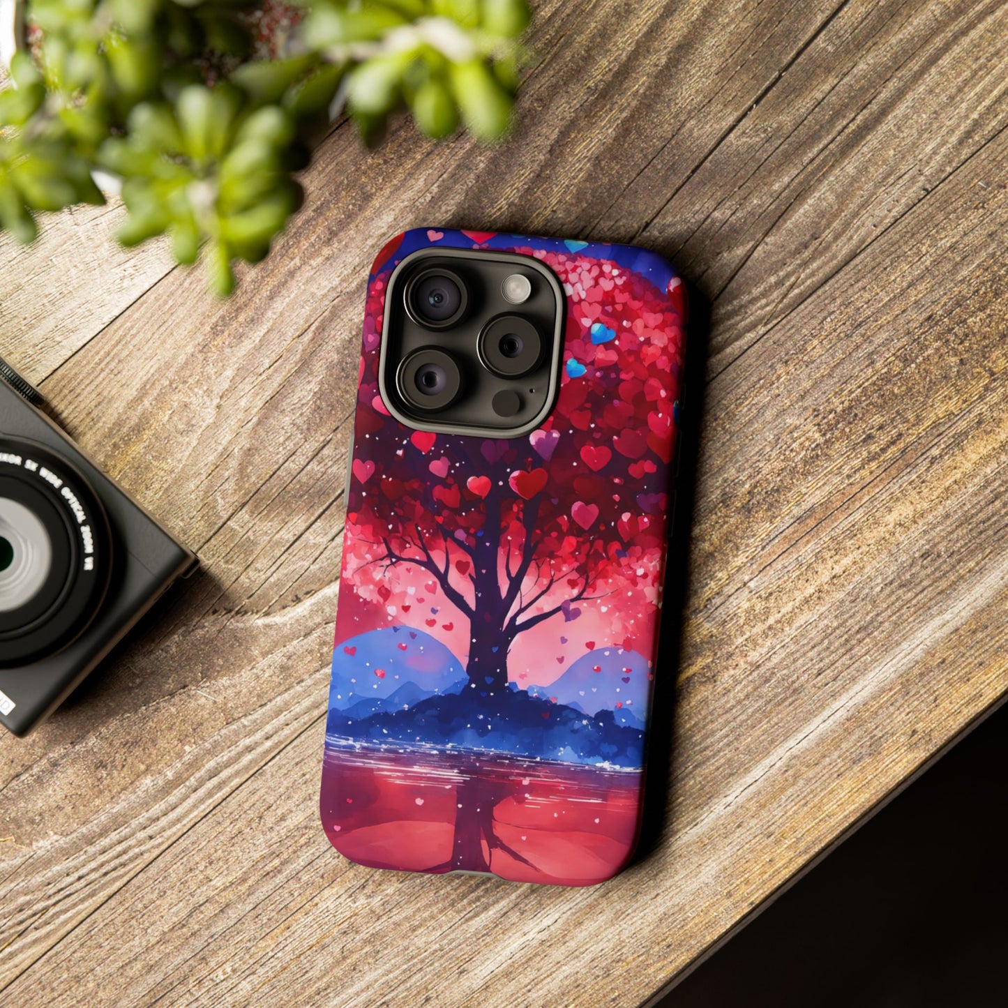 Heart Tree Phone Case — Romantic Red & Blue Protective Tough Case