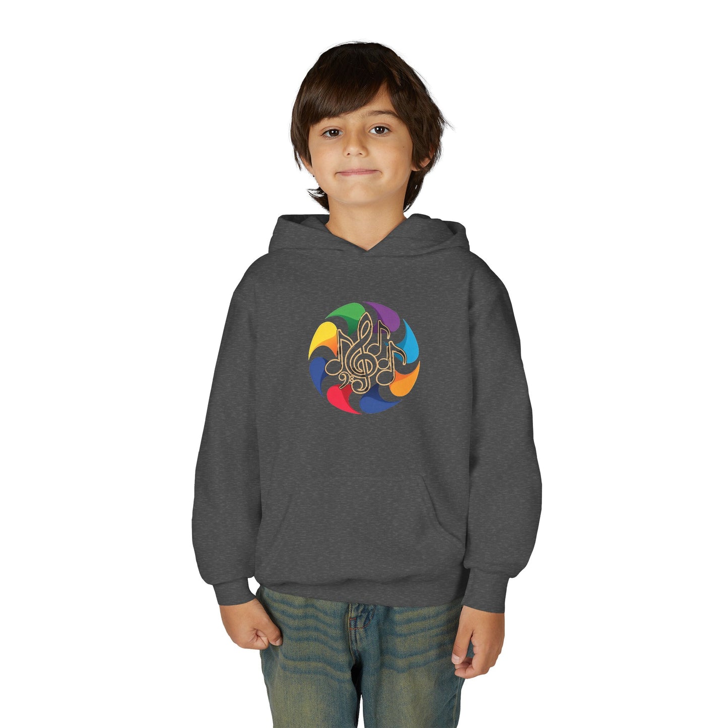 Colorful Music Treble Clef Youth Hoodie | Rainbow Note Circle