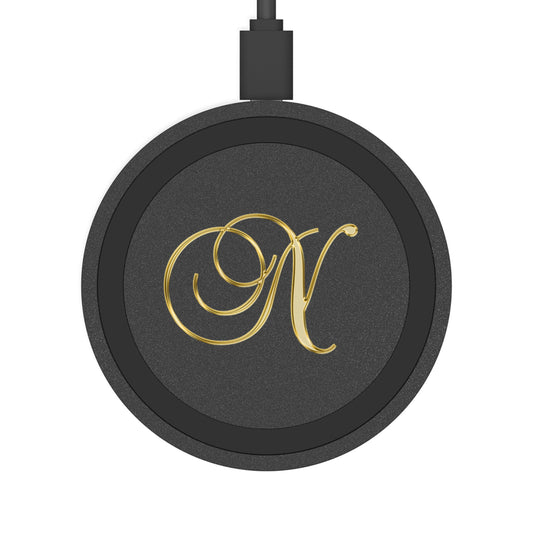 Monogram 'N' Wireless Charging Pad — Elegant Gold Script Qi Charger