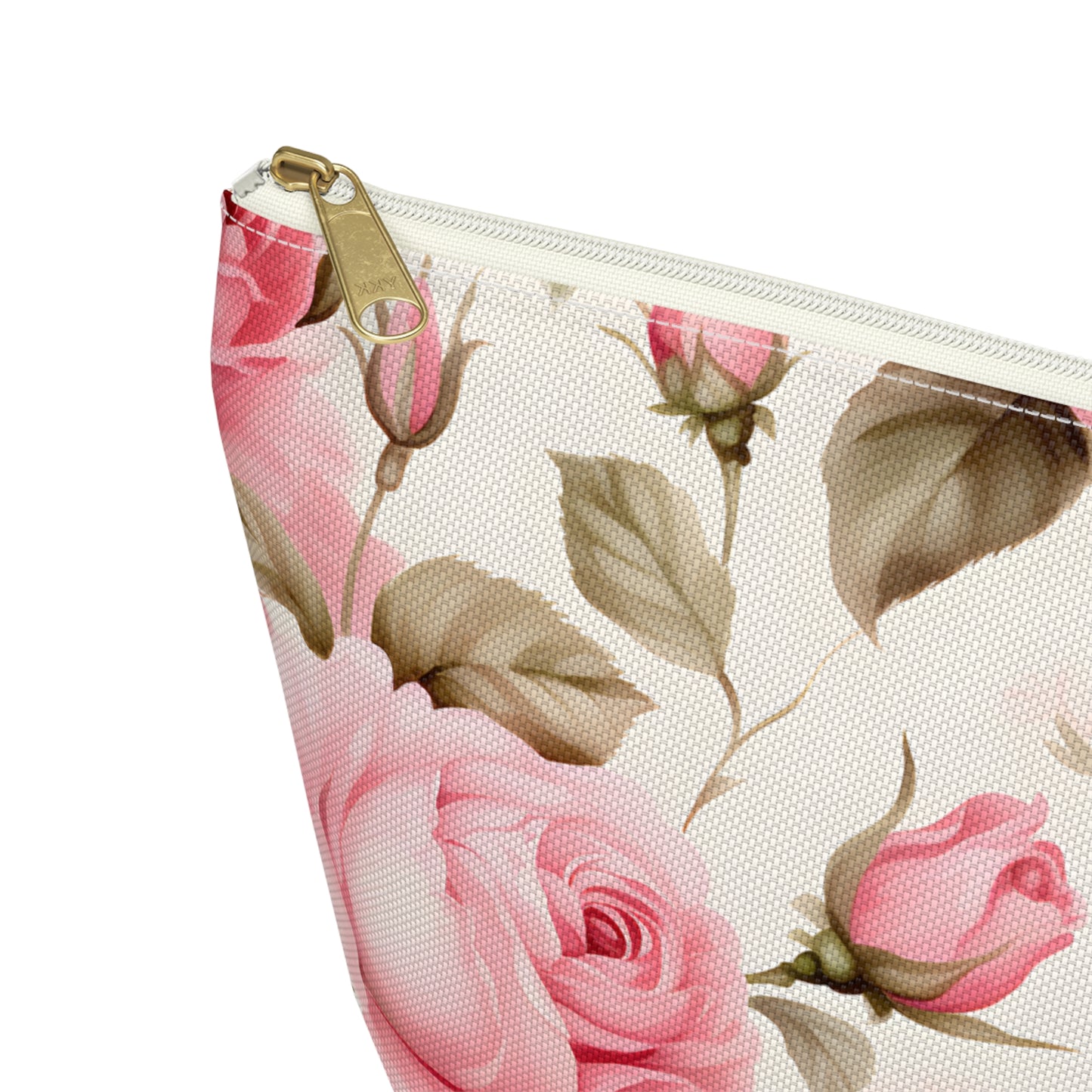 Floral Rose Accessory Pouch - Pink Vintage Cosmetic Bag with T-Bottom