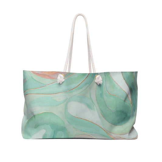 Marbled Mint Weekender Bag — Watercolor Travel Tote