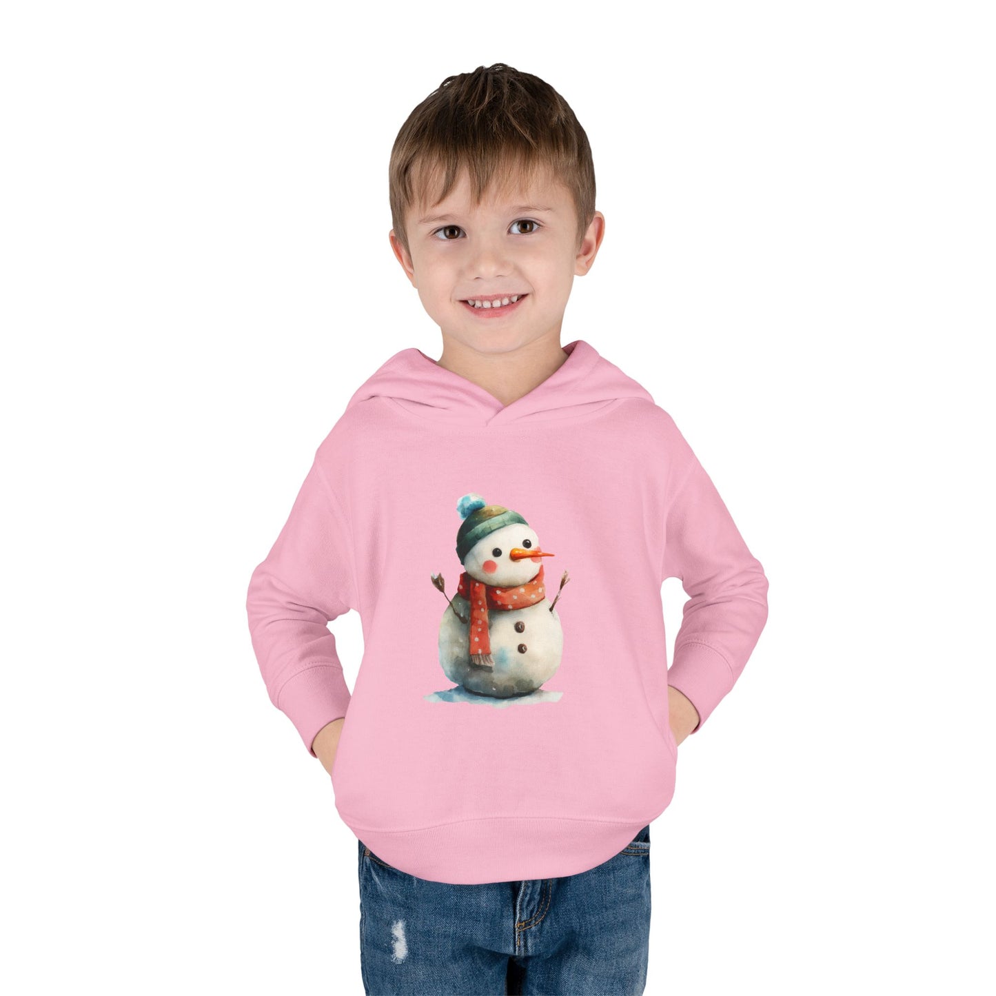 Cozy Snowman Toddler Pullover Fleece Hoodie - Winter Apparel, Cute Gift for Kids, Holiday Wear, Soft Hoodie for Toddlers, Christmas Outfit