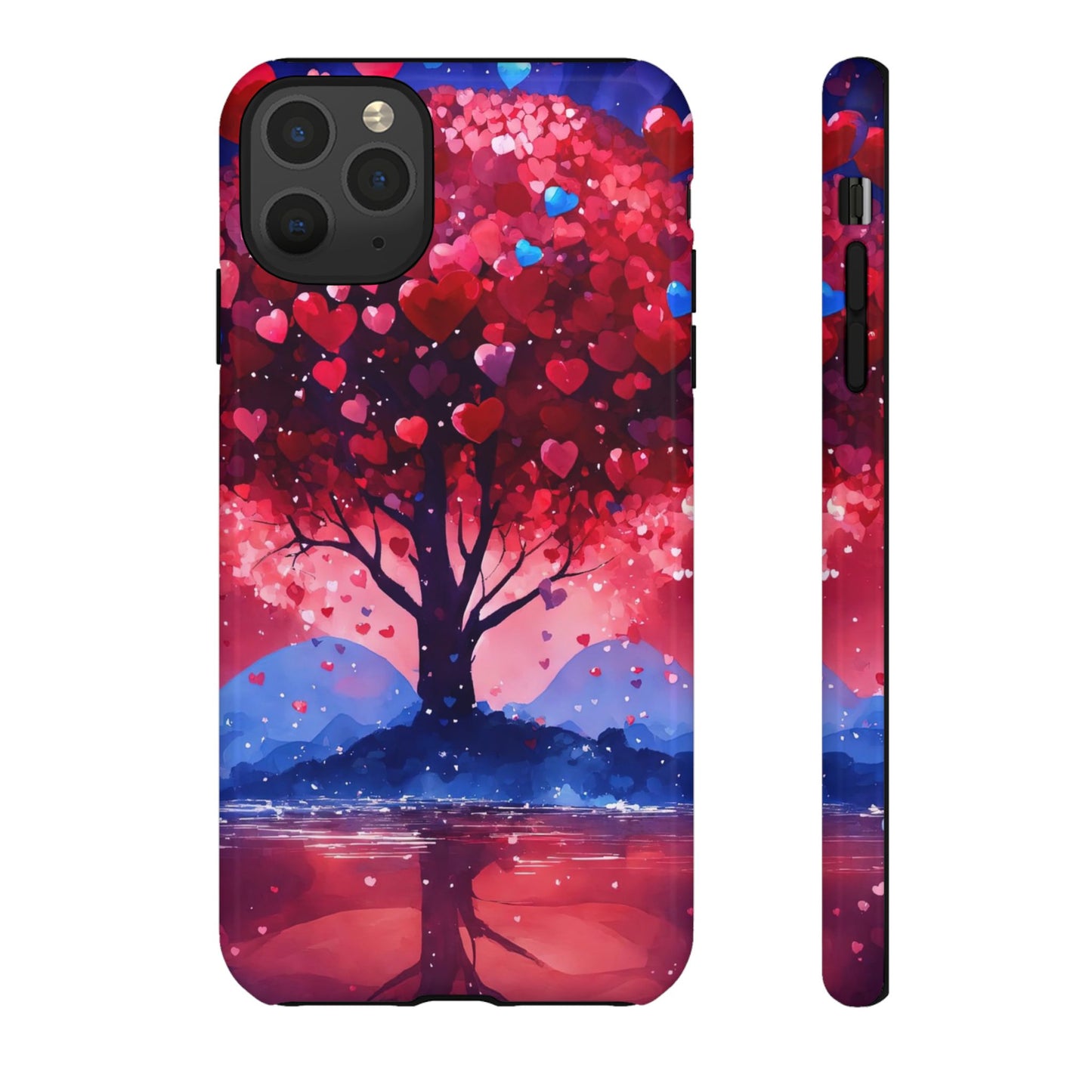 Heart Tree Phone Case — Romantic Red & Blue Protective Tough Case