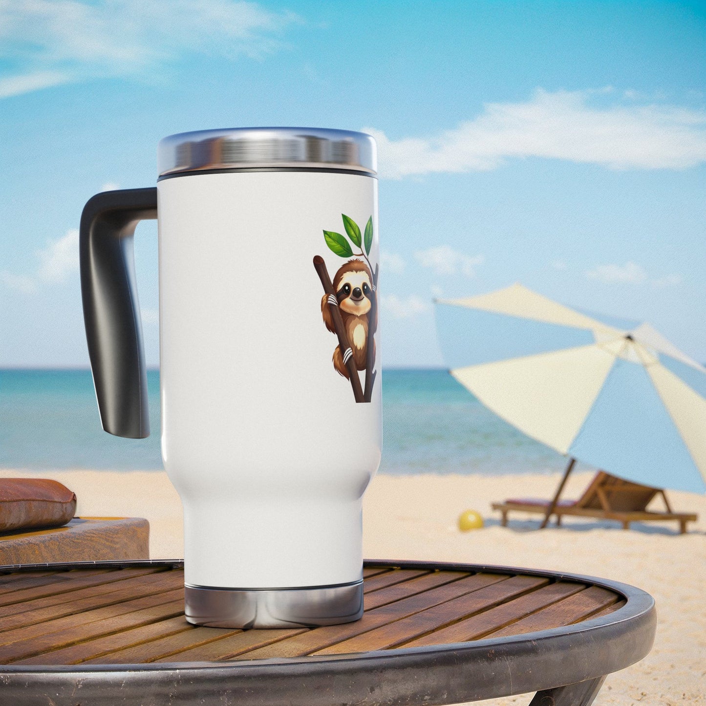 Sloth Travel Mug — Cute 14oz Stainless Steel Coffee Tumbler with Handle