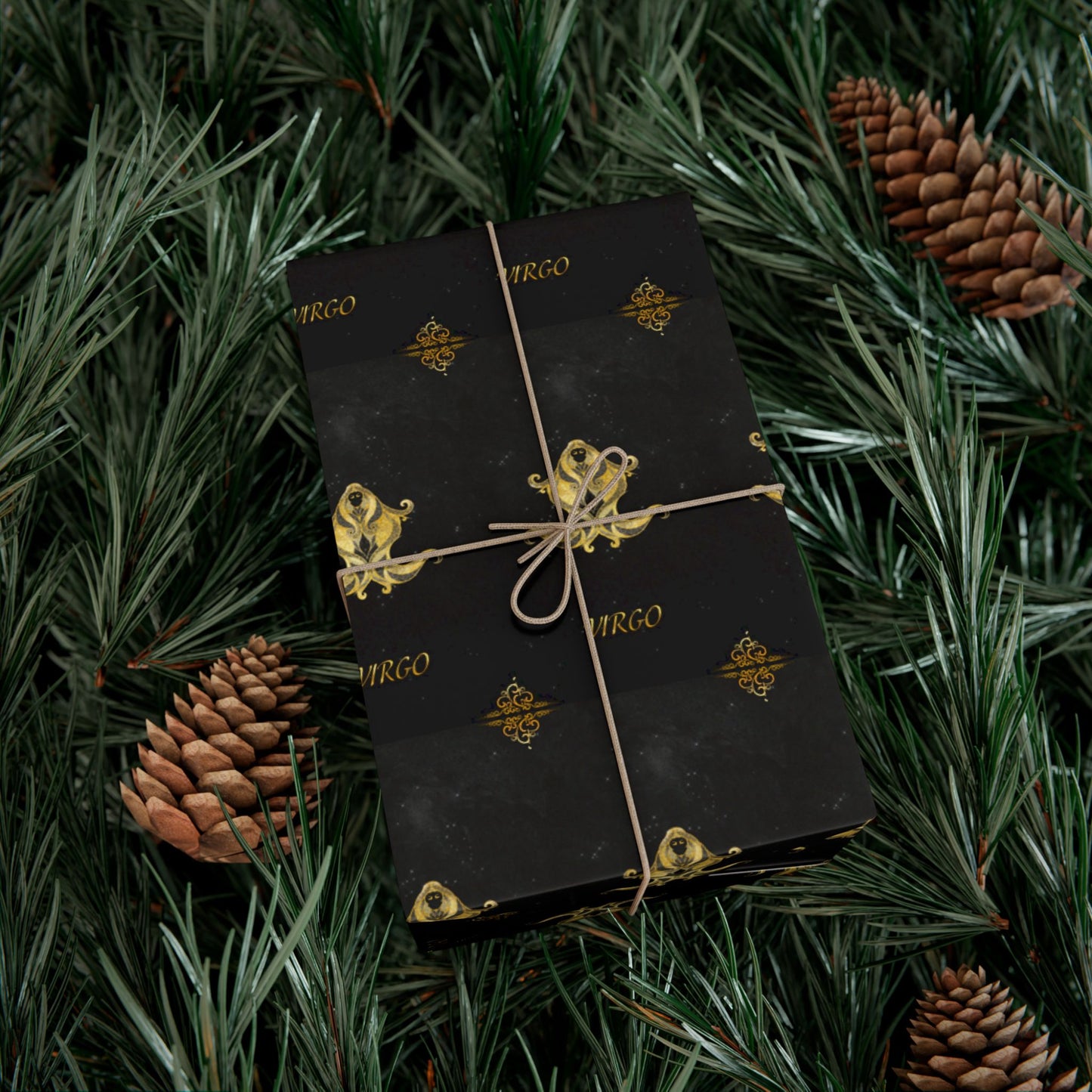 Virgo Luxury Black & Gold Wrapping Paper - Regal Fleur-de-Lis Gift Wrap
