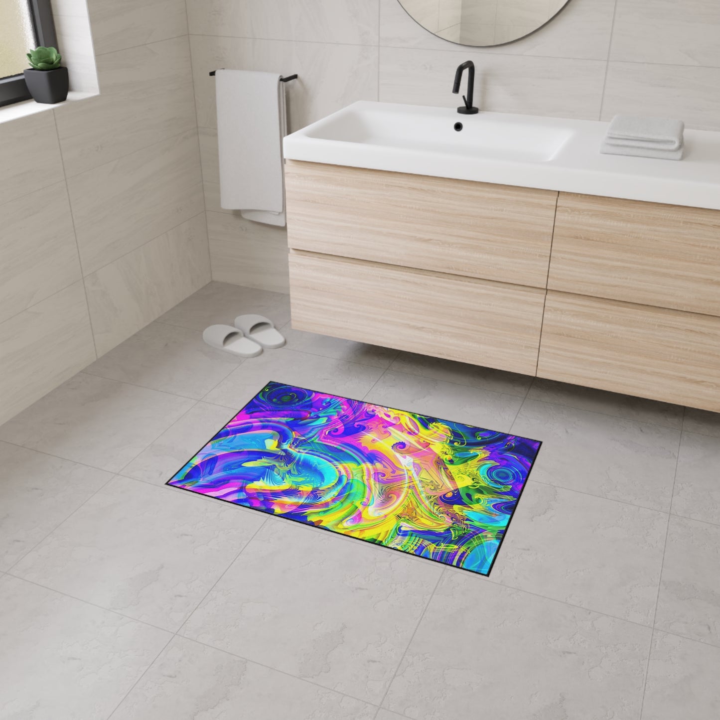 Psychedelic Swirl Heavy Duty Floor Mat — Vivid Abstract Doormat for Entryway & Home