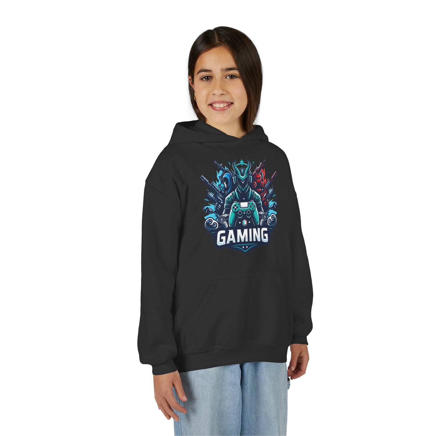 Youth Gaming Hoodie — Robotic Gamer Emblem Sweatshirt