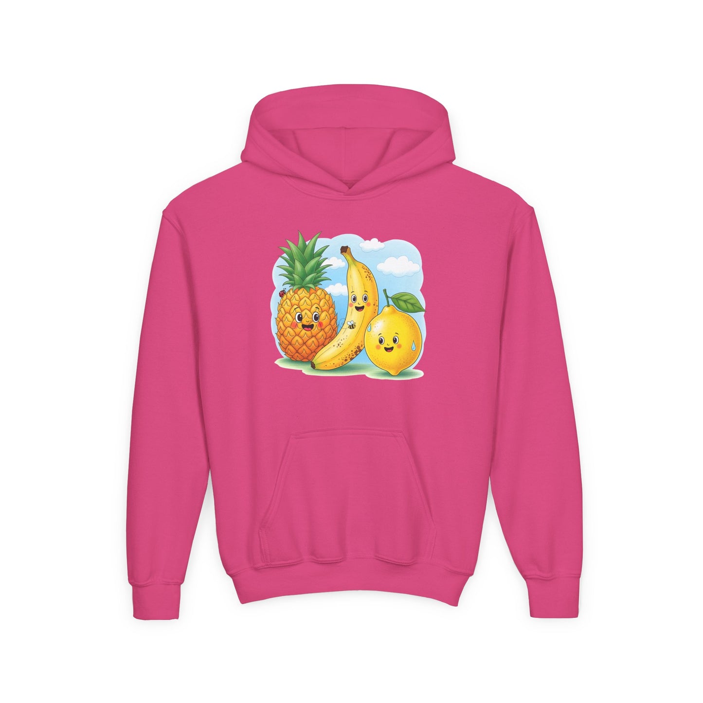 Kids Tropical Fruit Hoodie — Cute Pineapple, Banana & Orange Graphic Sweatshirt