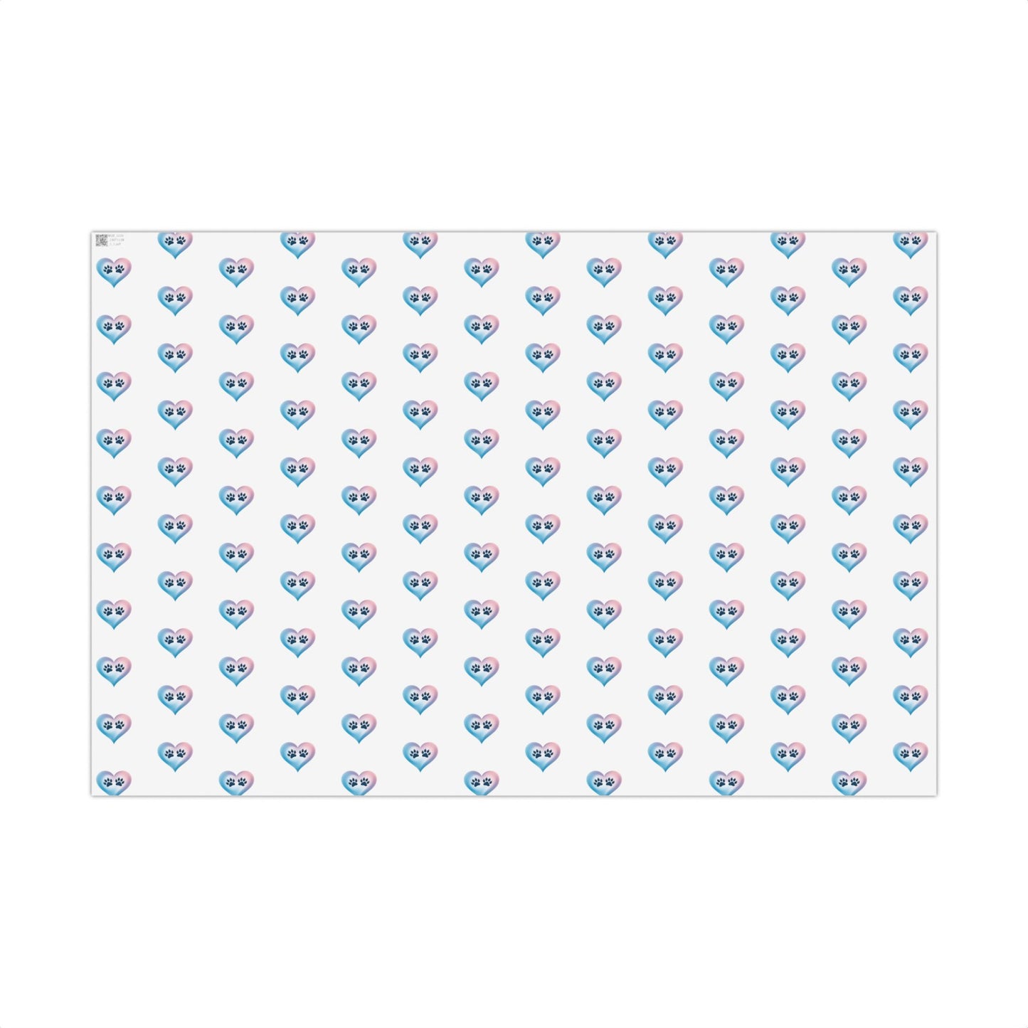 Gift Wrap Paper — Cute Blue-Pink Paw Heart Pattern (Pet Lover Wrapping Paper)