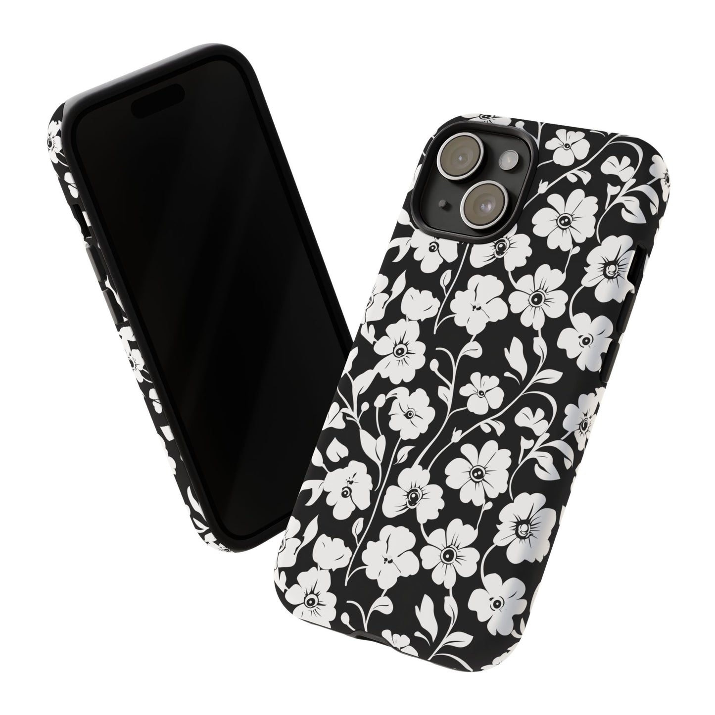 Floral Noir Tough Phone Case — Black & White Flower Protective Cover