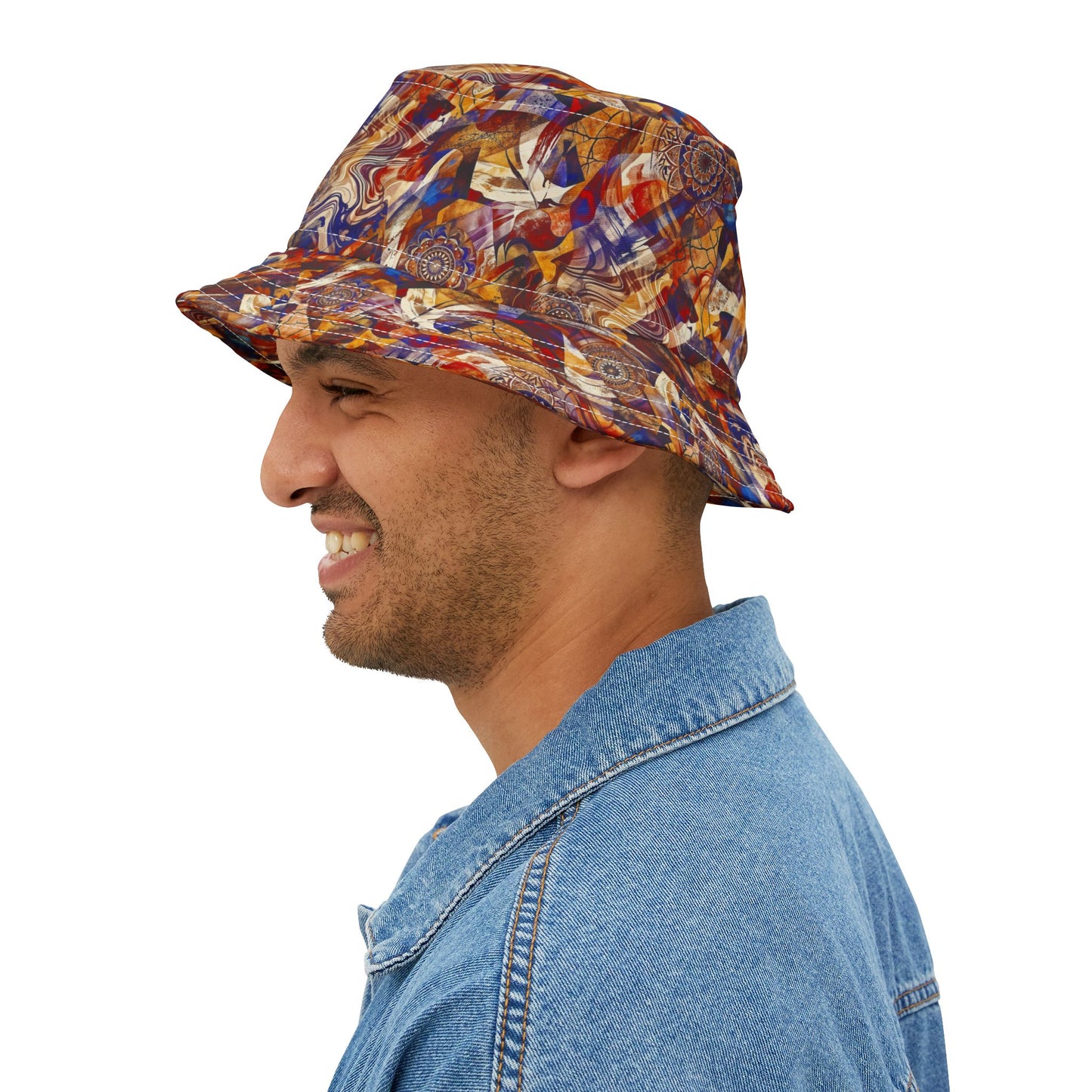 Abstract Autumn Swirl Bucket Hat — Colorful Psychedelic All-Over-Print
