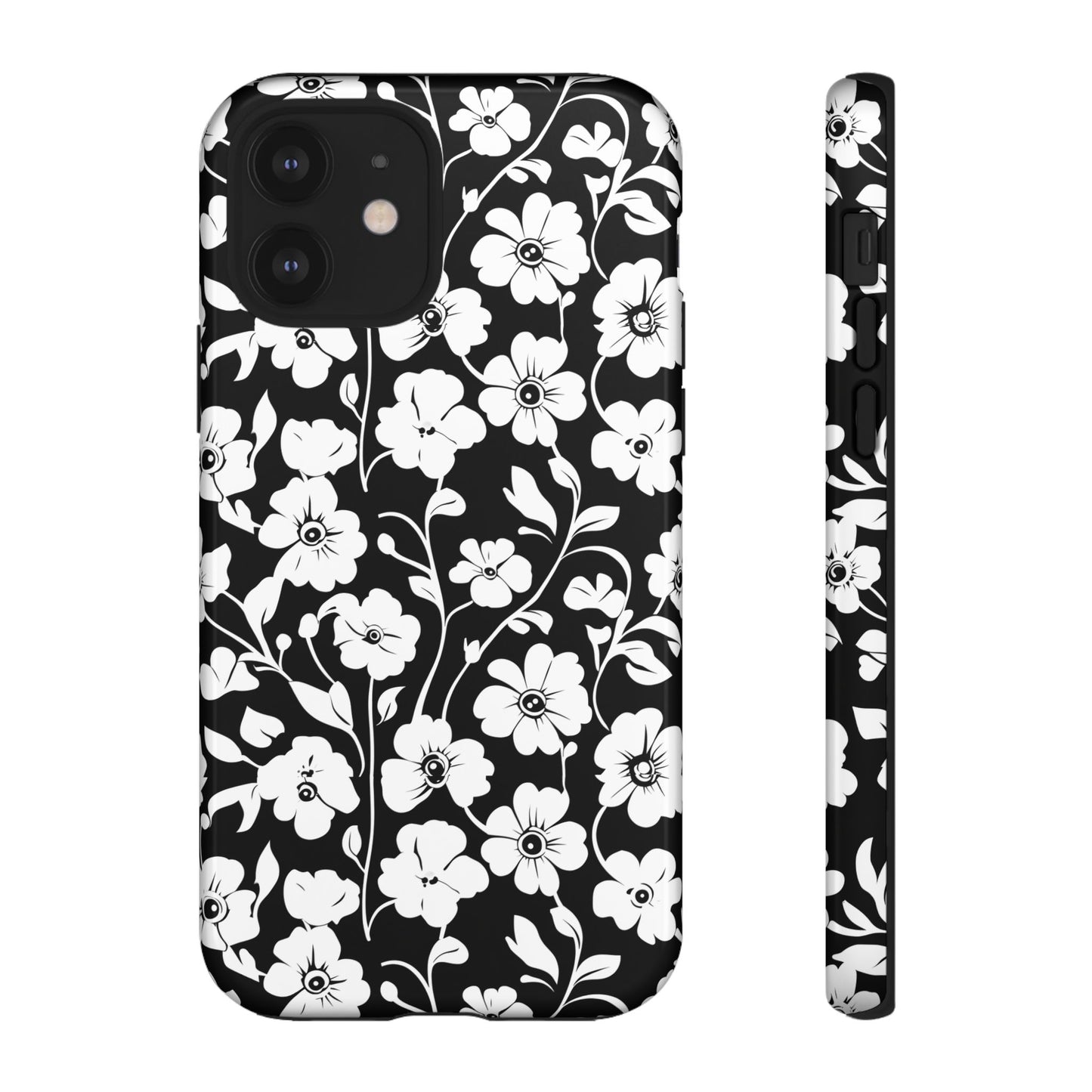Floral Noir Tough Phone Case — Black & White Flower Protective Cover