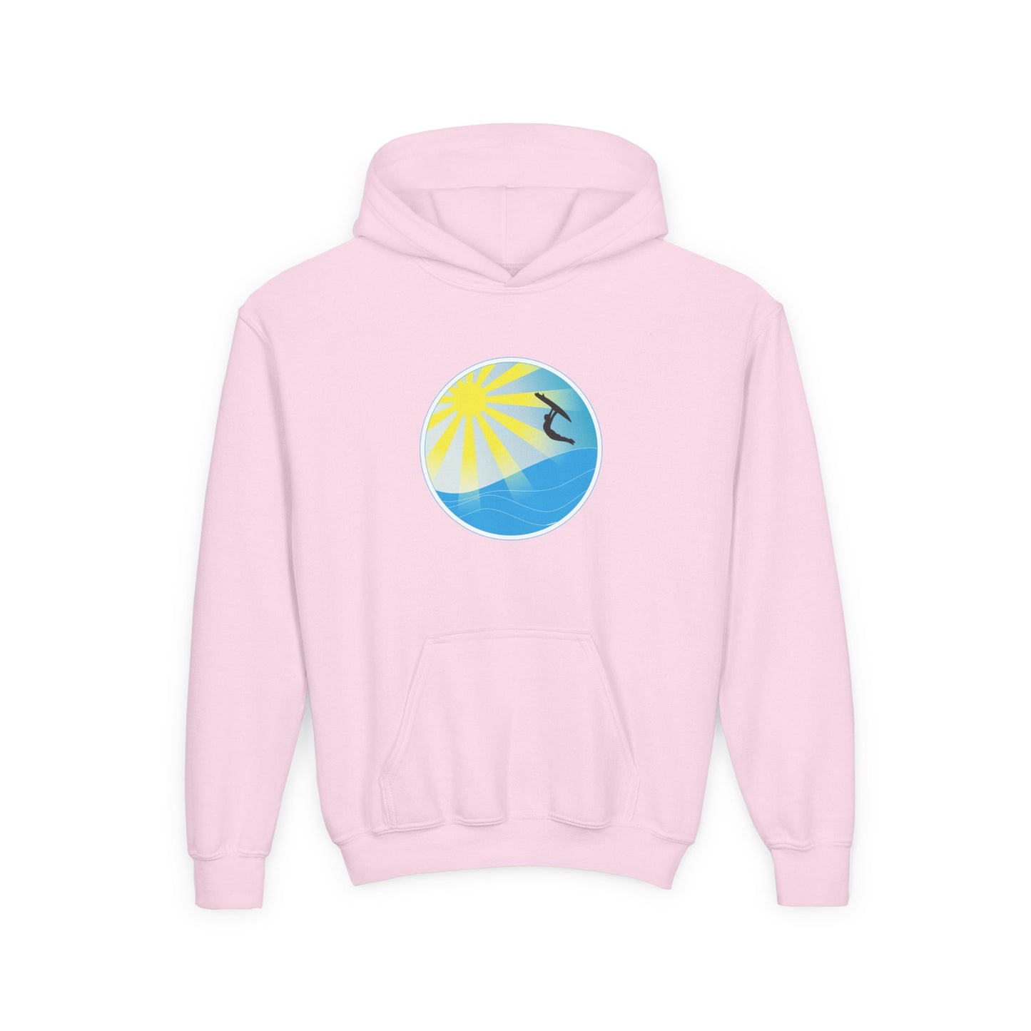 Sunrise Surf Circle Youth Hoodie | Surfing Wave Graphic