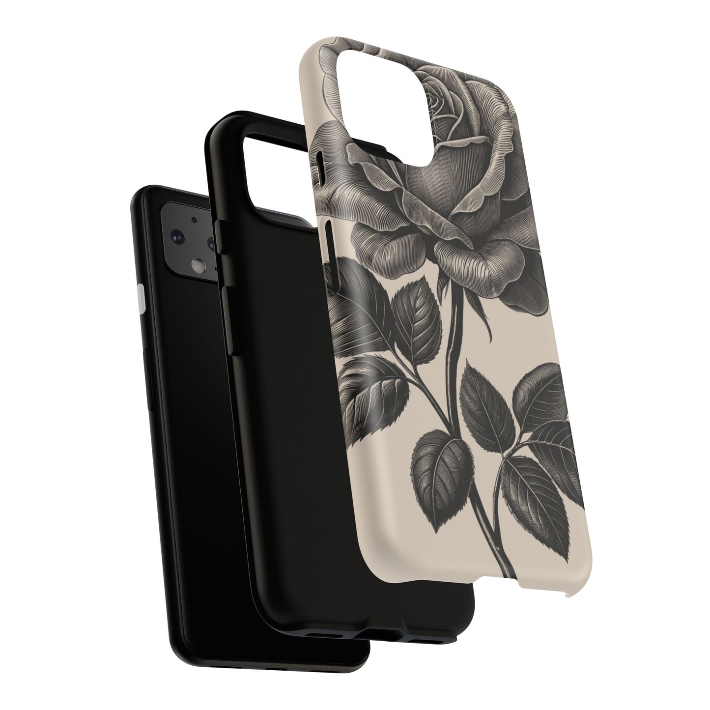 Black Rose Phone Case, Tough Cases with Floral Design, Elegant Tech Accessory, Gift for Flower Lovers, Stylish Protection