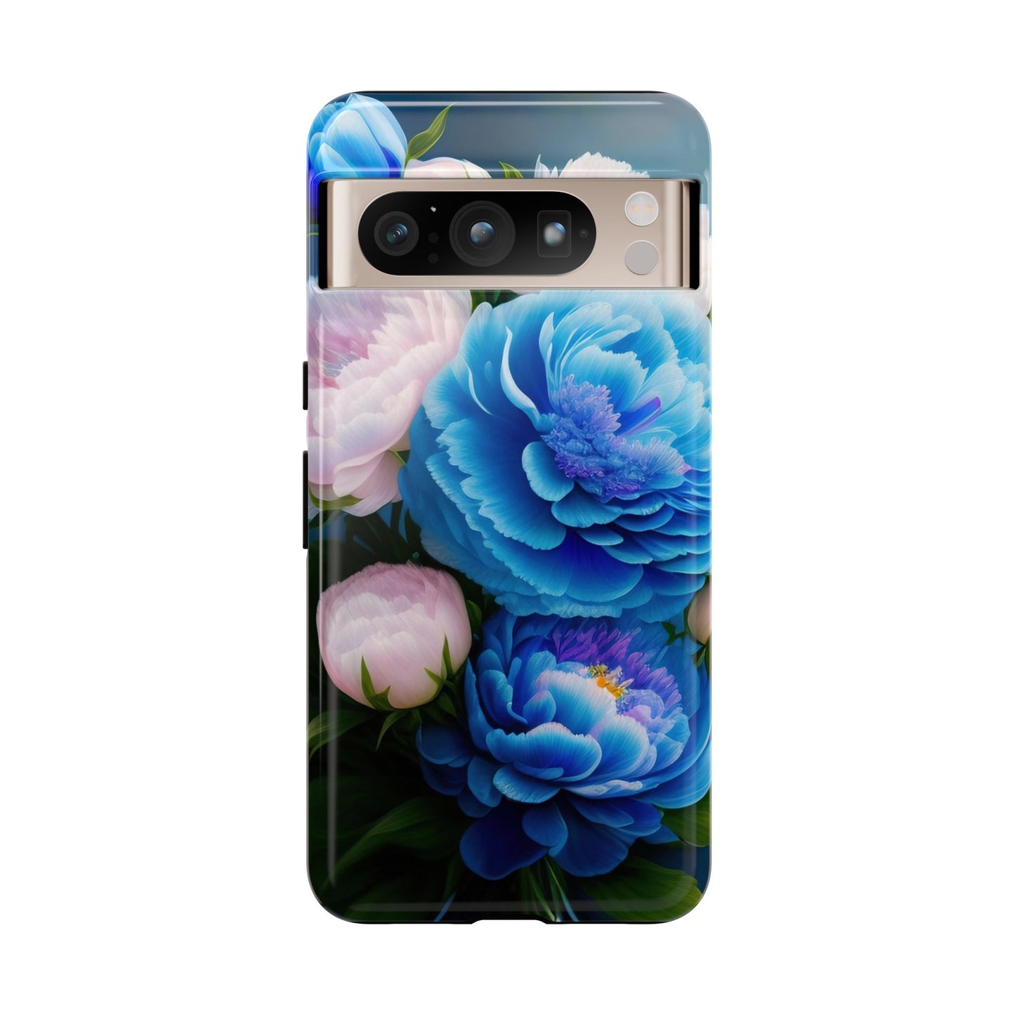 Floral Blue Peony Phone Case — Protective Tough Case with Pink & Blue Blooms