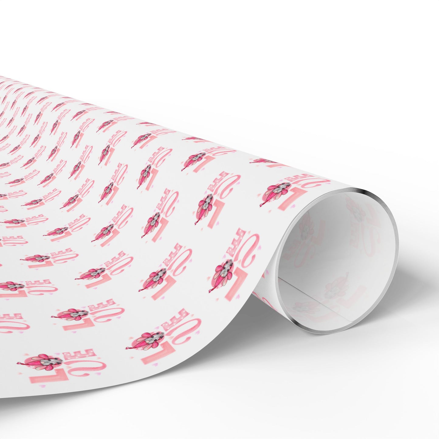 Wrapping Paper Roll — Pink Floral “Love” Pattern Gift Wrap for Valentine’s Day & Weddings