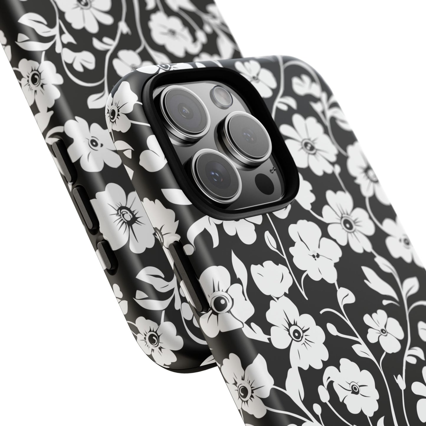 Floral Noir Tough Phone Case — Black & White Flower Protective Cover