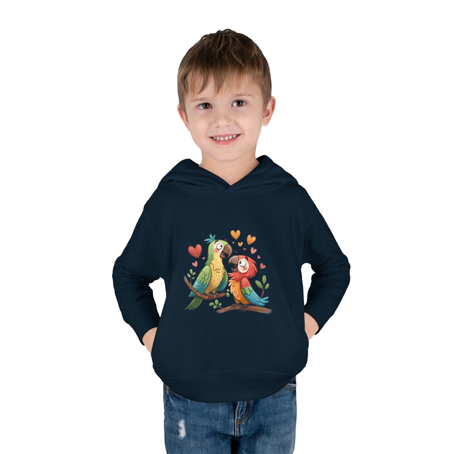 Toddler Hoodie — Cute Parrot Love Pullover (Heart Bird Kids Sweatshirt)