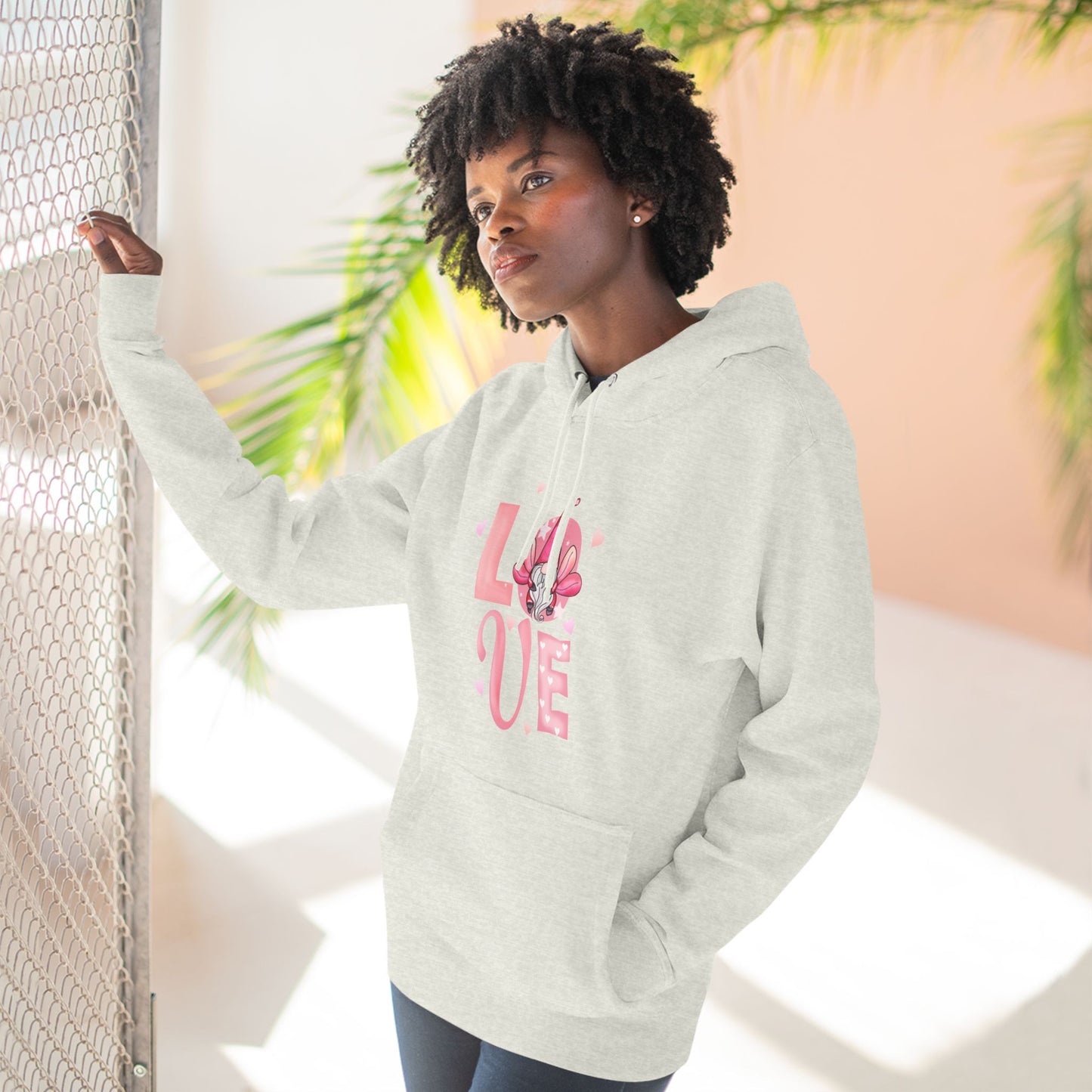 Love Blossom Hoodie — Pink Floral "LOVE" Graphic Fleece Hoodie