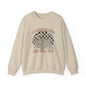 Sweatshirt — "Overstimulated and Still Cute" Skull Checkerboard Graphic Crewneck