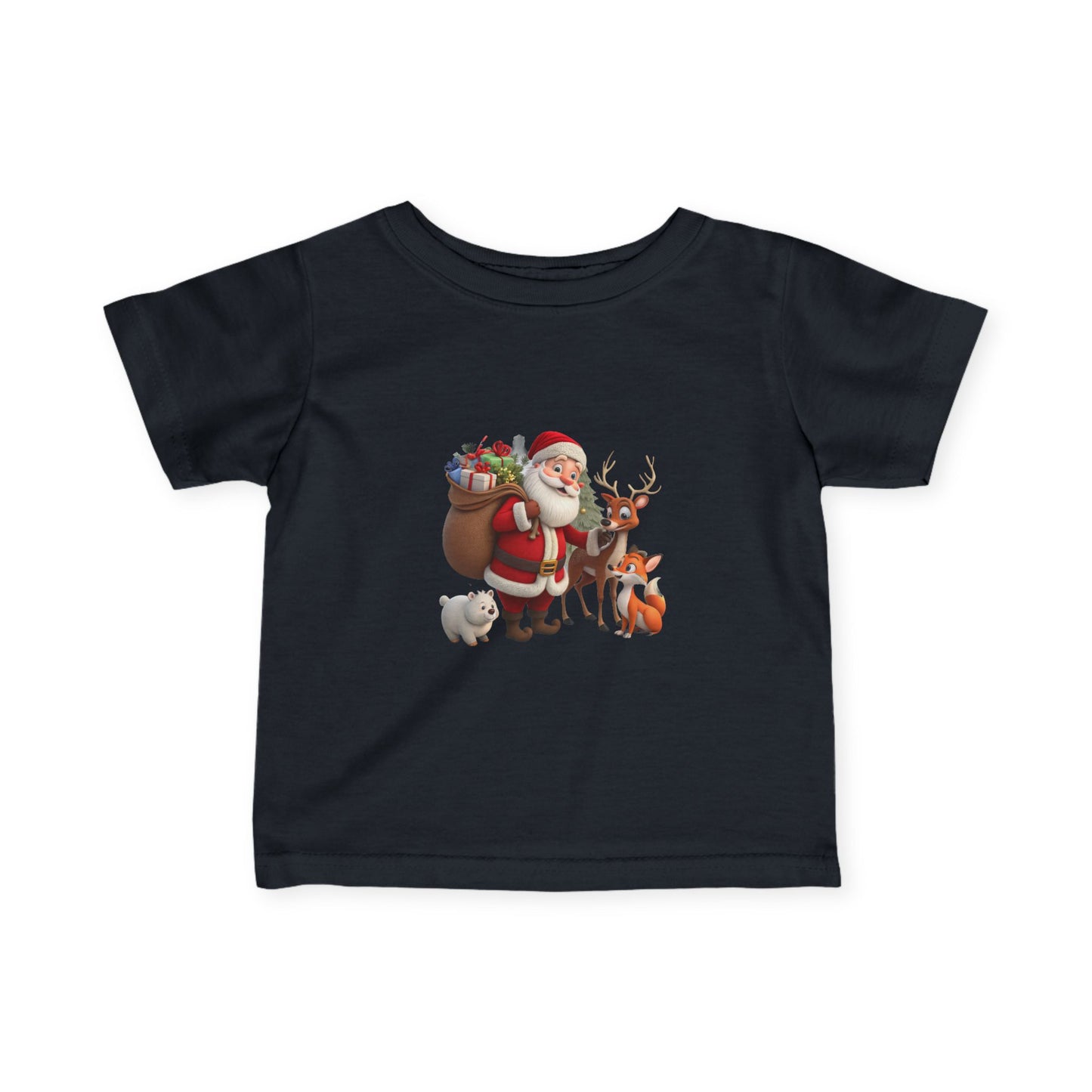 Infant Tee — Cute Santa with Reindeer Christmas Holiday Shirt for Babies