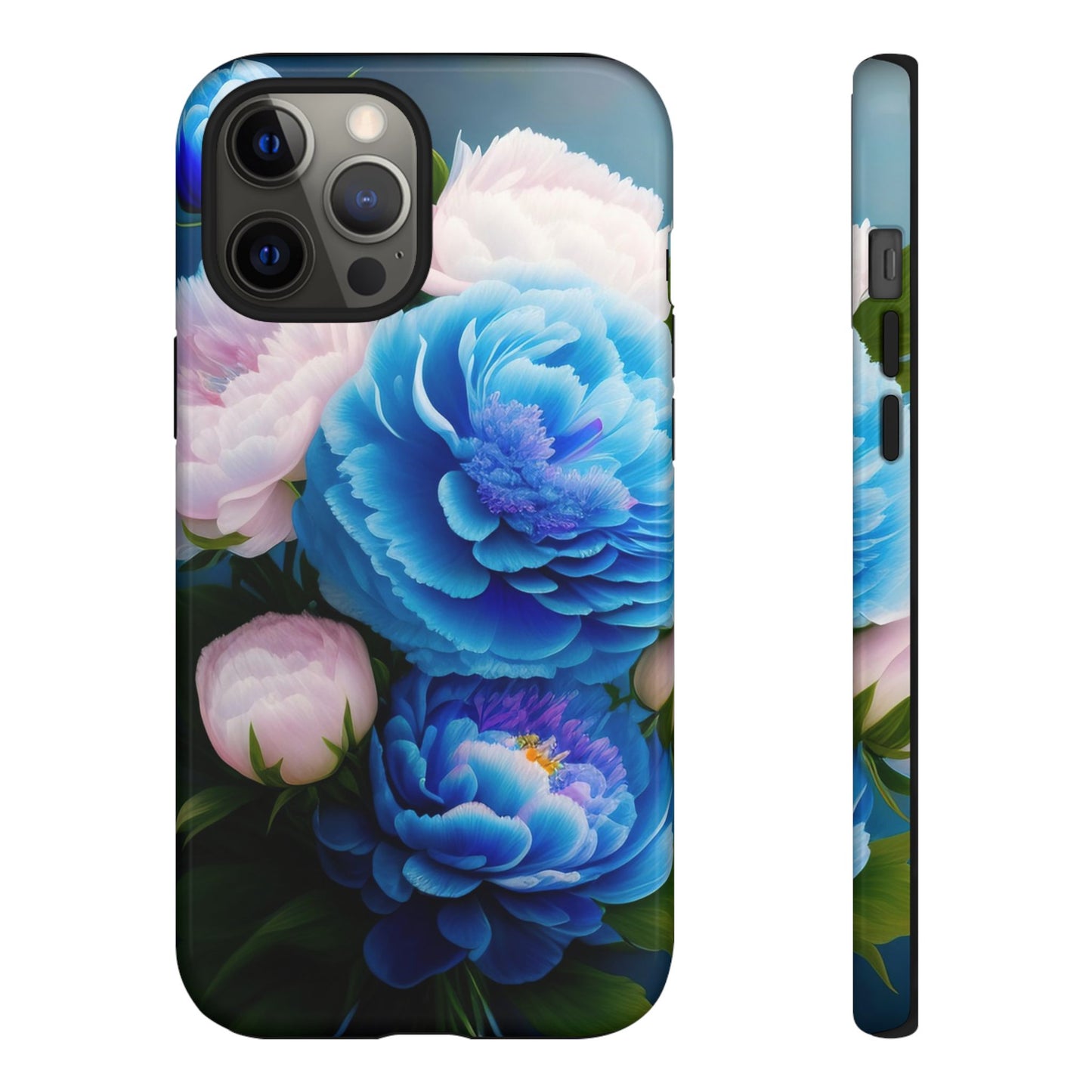 Floral Blue Peony Phone Case — Protective Tough Case with Pink & Blue Blooms