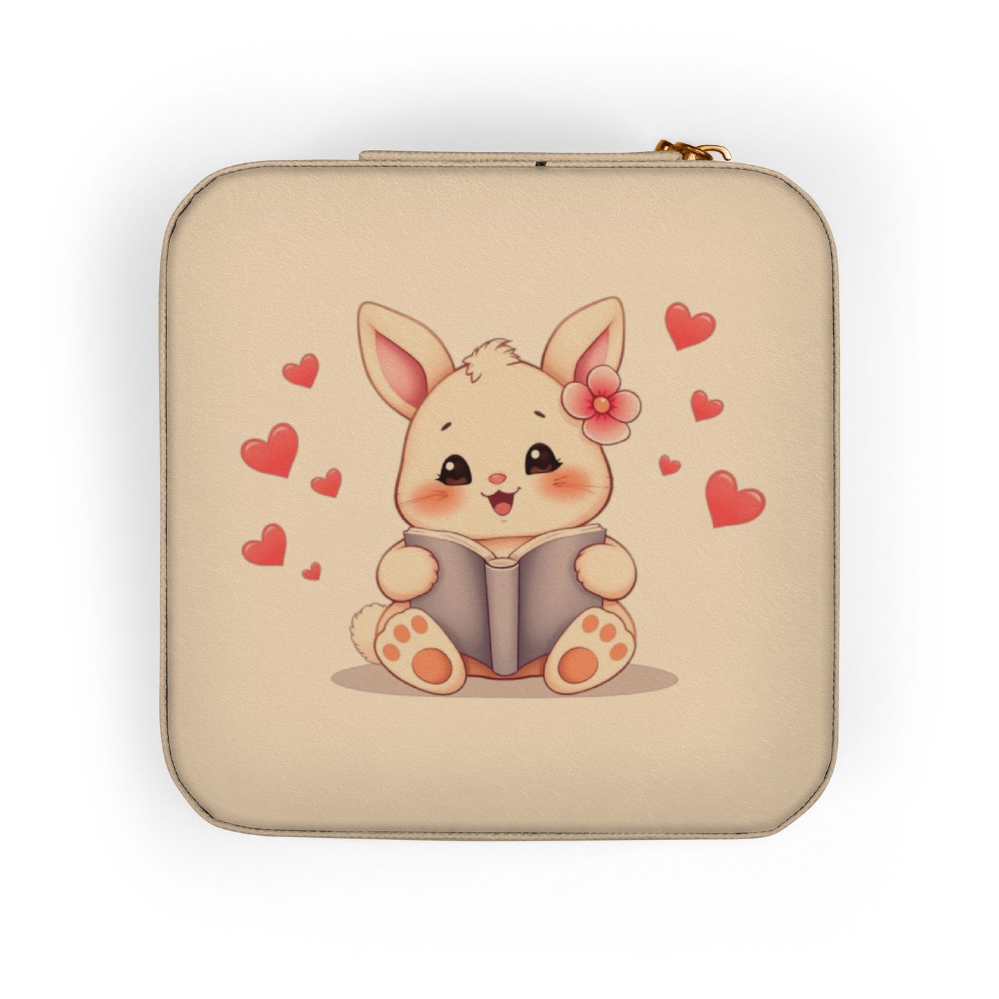 Travel Jewelry Case — Cute Bunny Heart Compact Organizer for Rings, Earrings & Necklaces