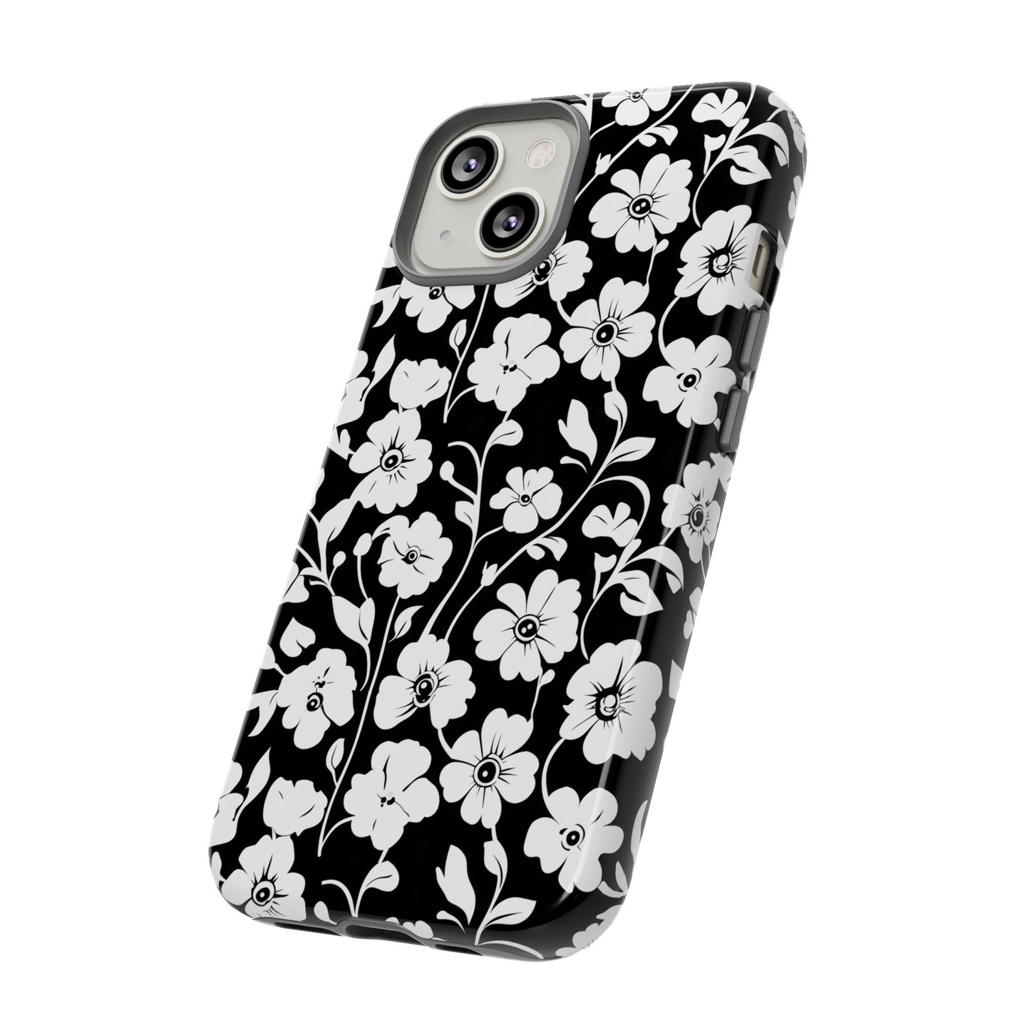 Floral Noir Tough Phone Case — Black & White Flower Protective Cover