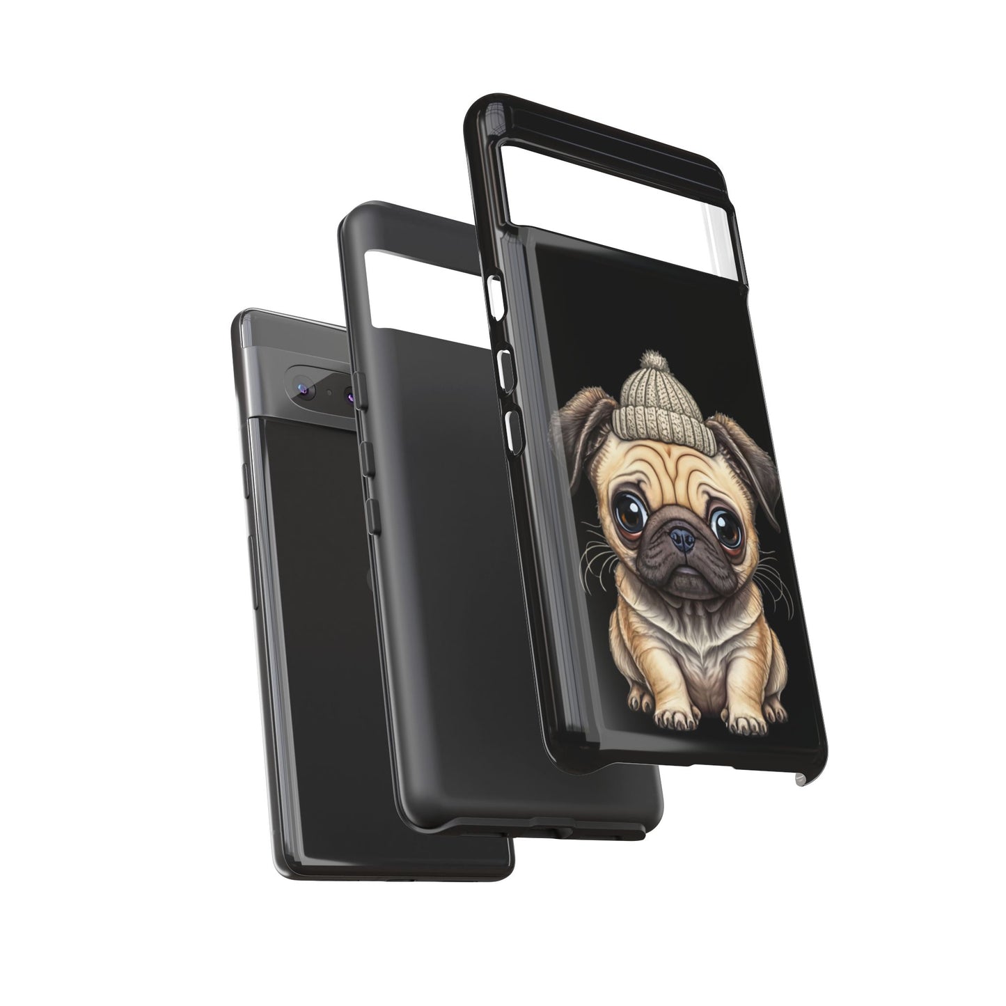 Pug Phone Case – Cute Pug Puppy Illustration on Black Tough Case
