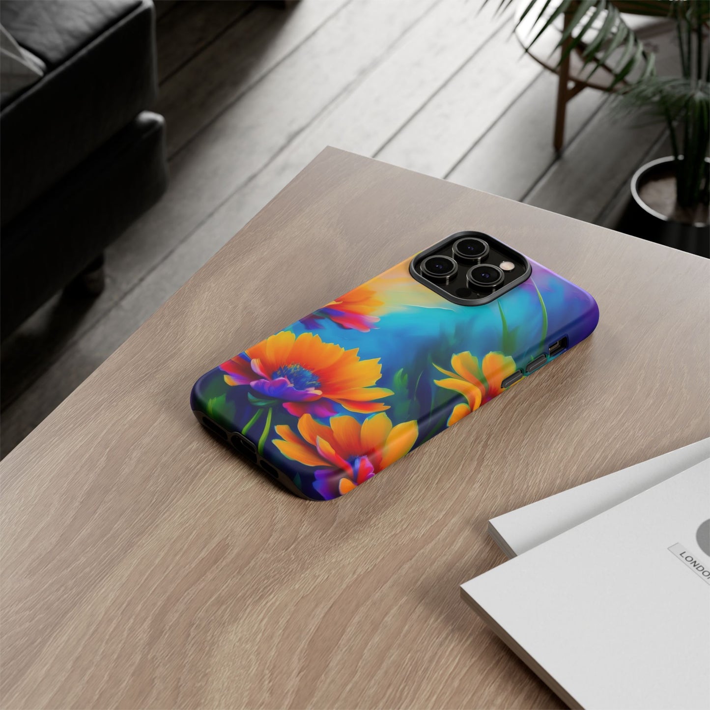Floral Sunset Tough Phone Case — Vibrant Watercolor Flowers Protective Cover