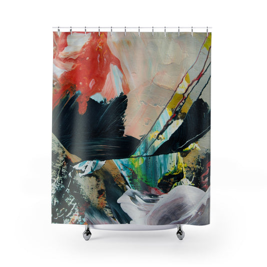 Abstract Color Splash Shower Curtain — Bold Contemporary Bathroom Art