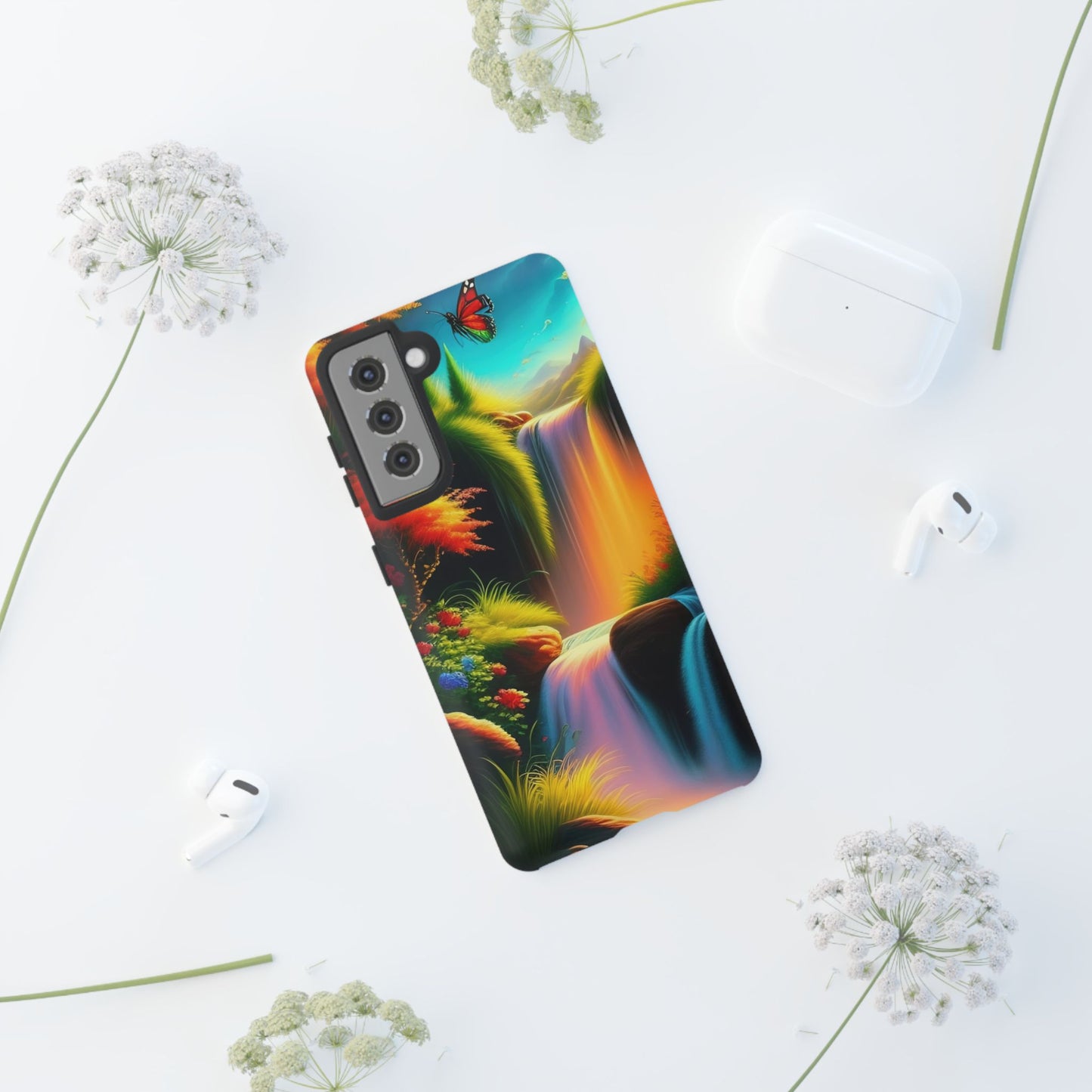 Phone Case - Vibrant Waterfall Landscape with Butterfly | Colorful Nature Protective Case