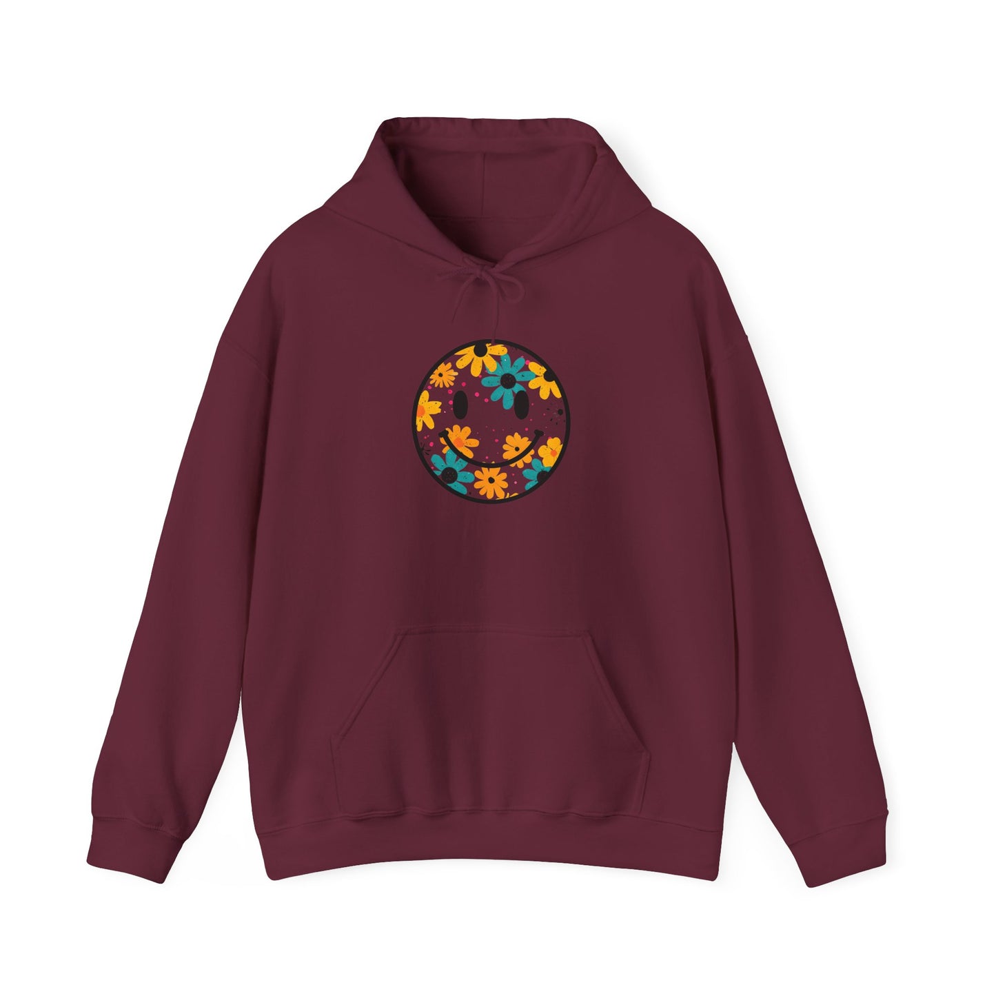 Floral Smiley Hoodie — Retro Daisy Smile Graphic Hoodie