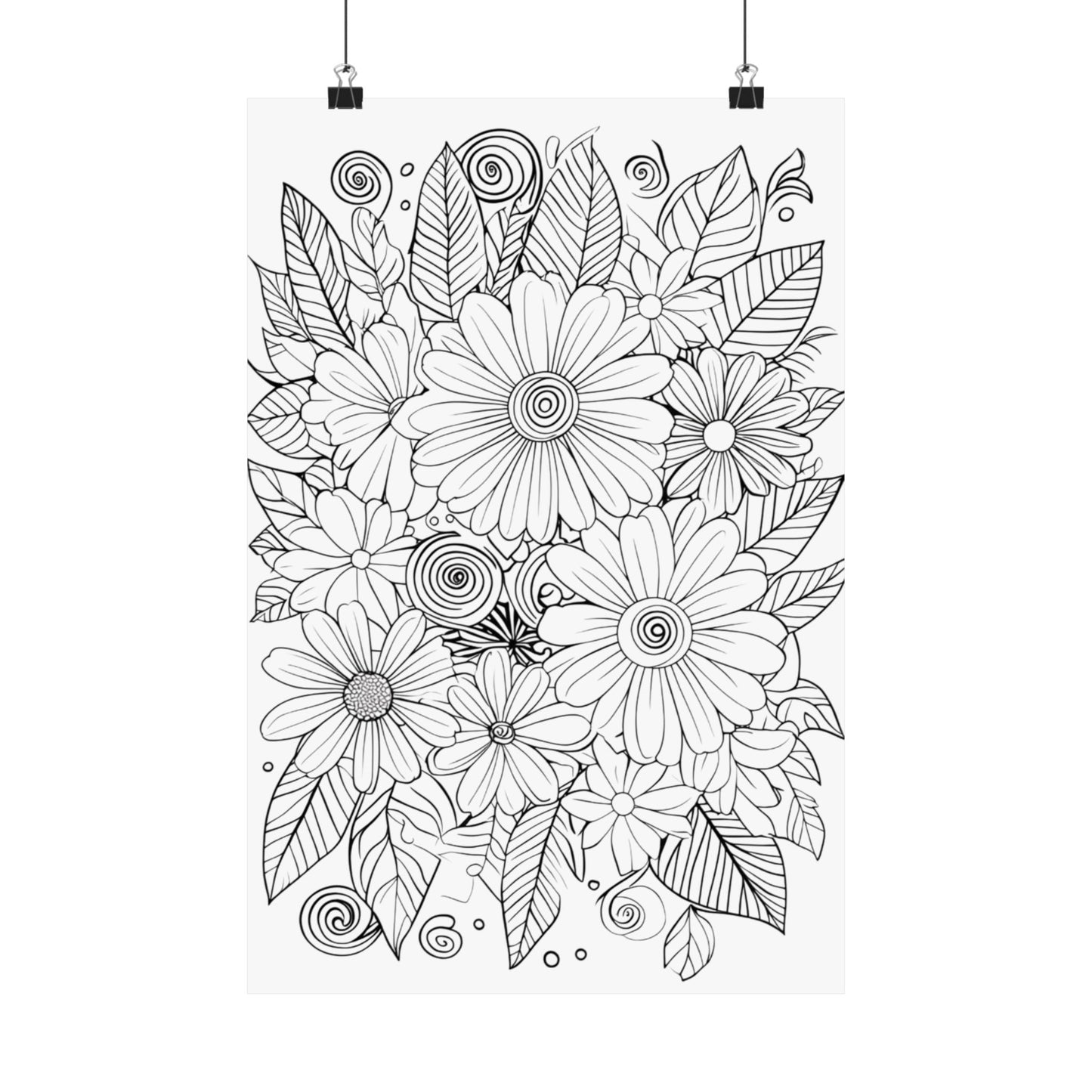 DIY Botanical Doodle Poster — Black & White Floral Coloring Art Print
