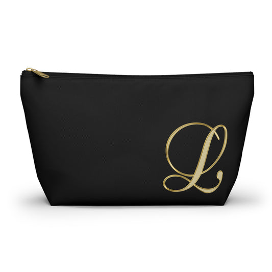 Monogram L Accessory Pouch — Black & Gold T‑Bottom Makeup Bag