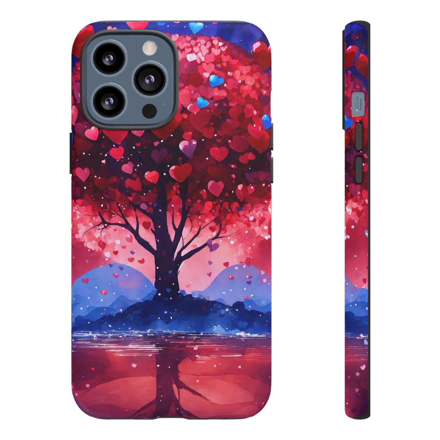 Heart Tree Phone Case — Romantic Red & Blue Protective Tough Case