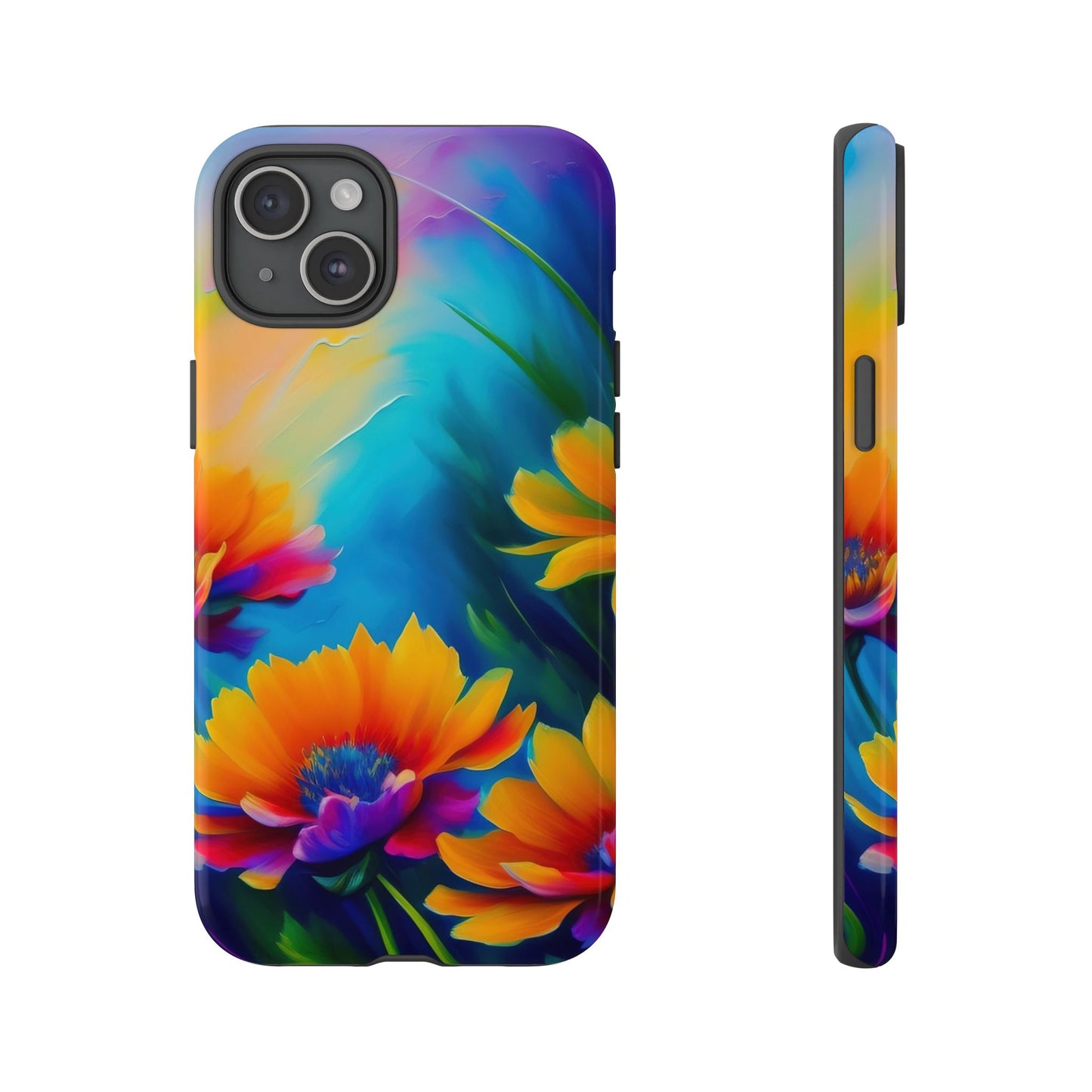 Floral Sunset Tough Phone Case — Vibrant Watercolor Flowers Protective Cover