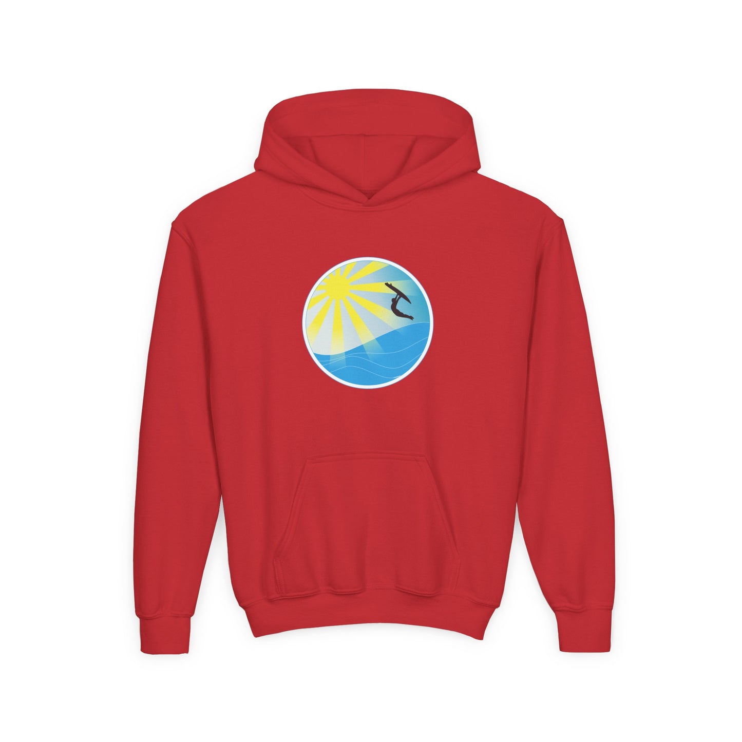 Sunrise Surf Circle Youth Hoodie | Surfing Wave Graphic