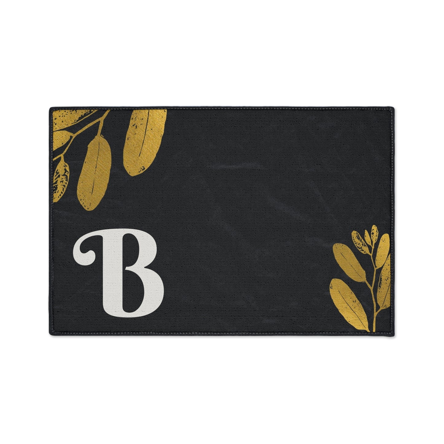 Monogram B Heavy Duty Floor Mat — Black & Gold Botanical Doormat