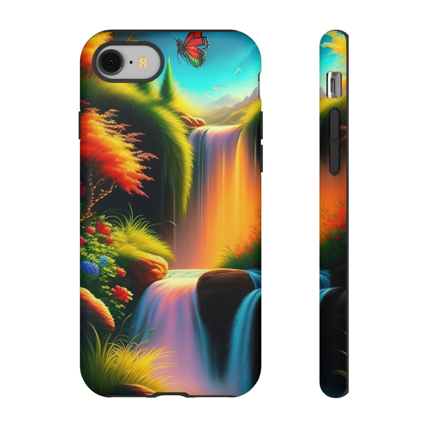Phone Case - Vibrant Waterfall Landscape with Butterfly | Colorful Nature Protective Case